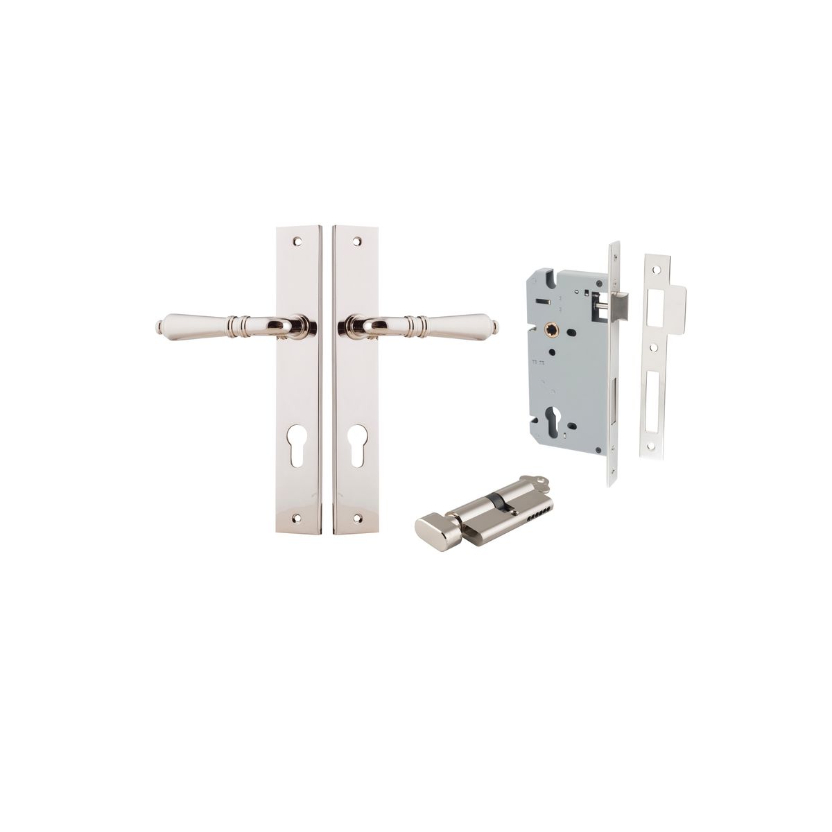 14200KENTR60KT - Sarlat Lever - Rectangular Backplate Entrance Kit with High Security Lock - Polished Nickel - Entrance