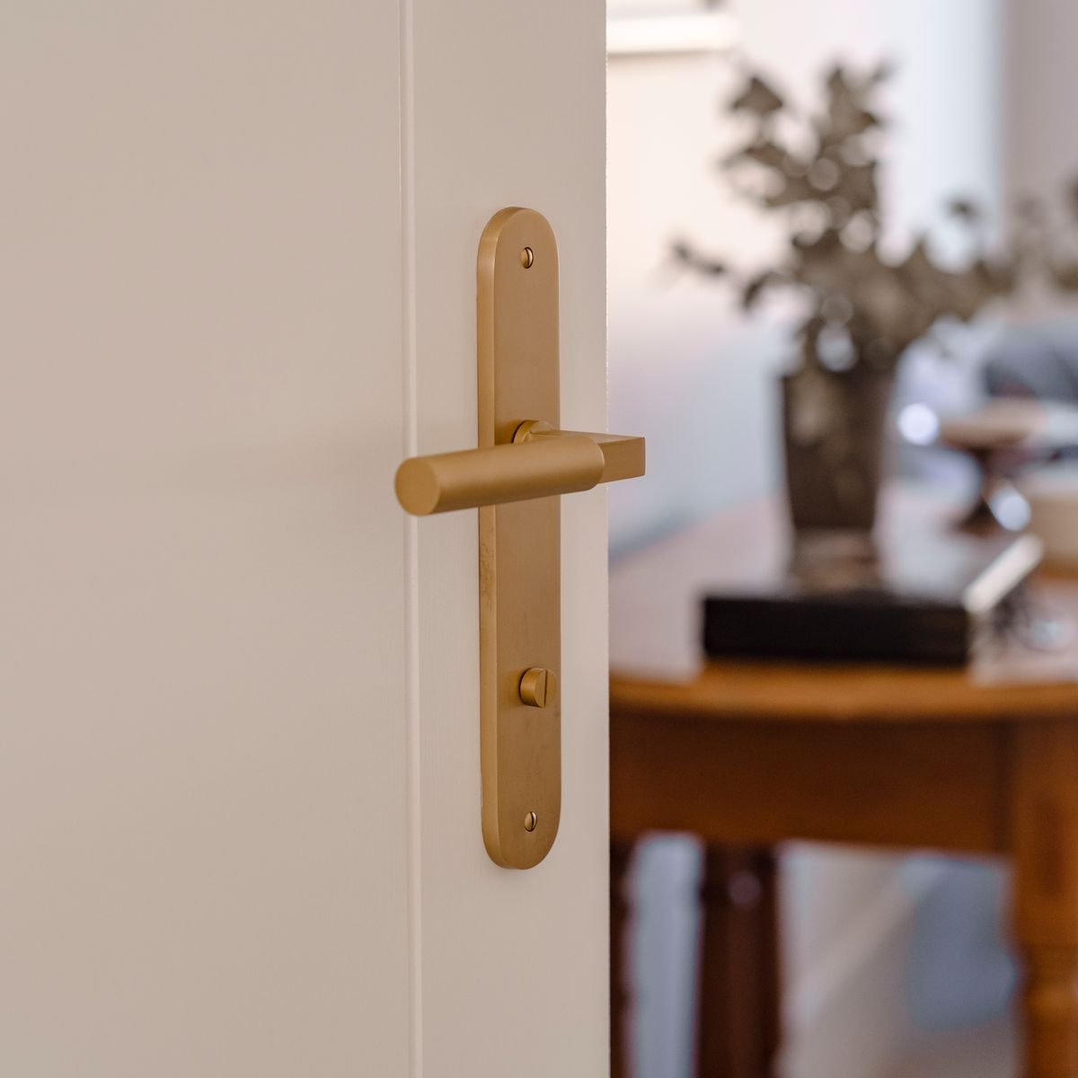 15266P85 - Berlin Lever - Oval Backplate - Brushed Brass - Privacy
