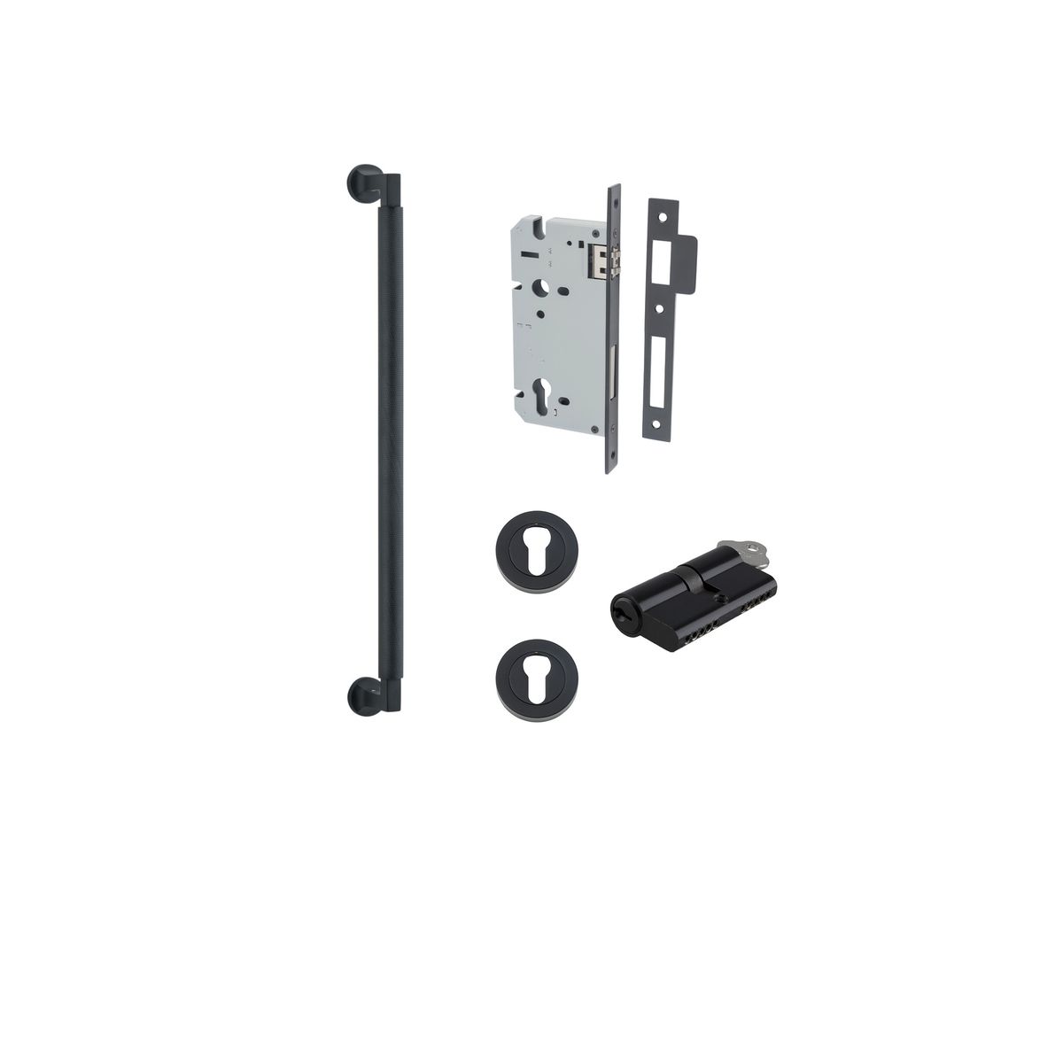 9433KENTR60KK - Brunswick Pull Handle - 450mm Entrance Kit with Separate High Security Lock - Matt Black - Entrance