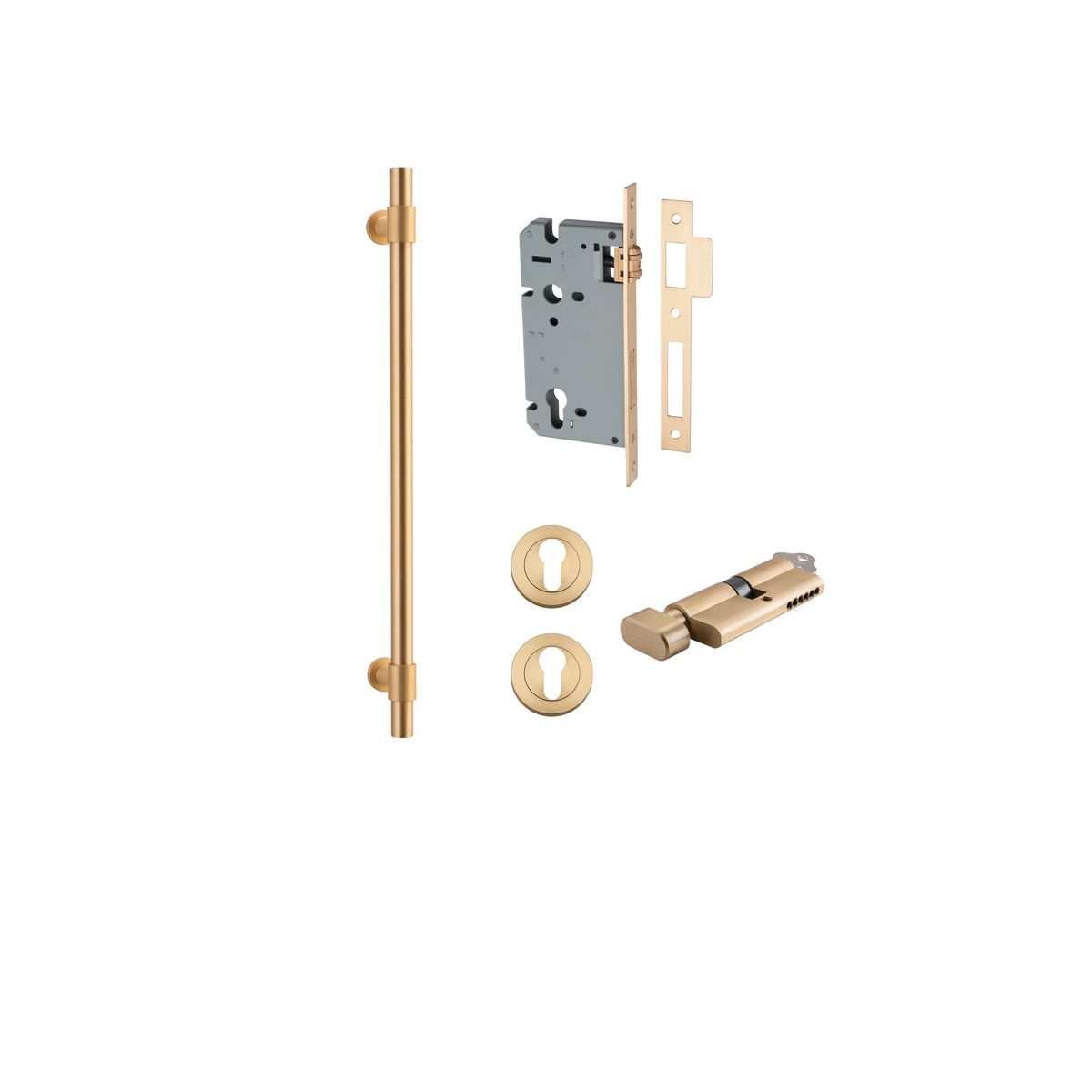 20707KENTR60KT - Helsinki Pull Handle - 450mm Entrance Kit with Separate High Security Lock - Brushed Brass - Entrance