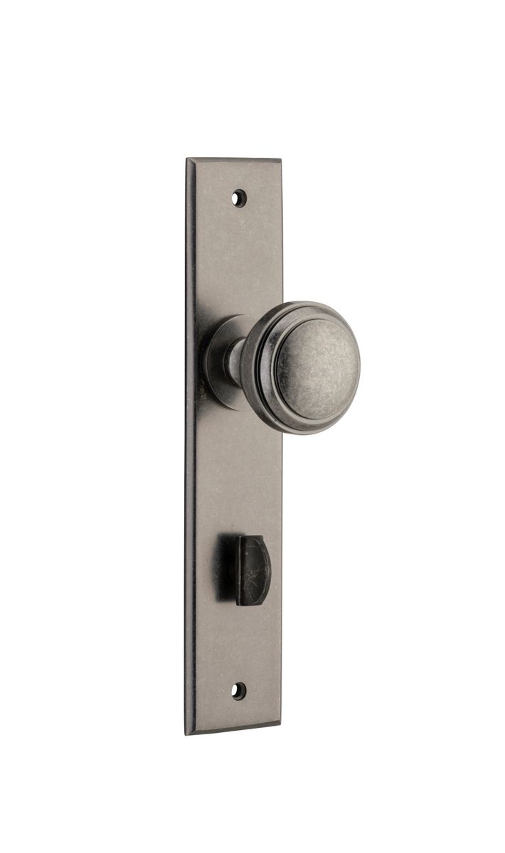 13831P85 - Paddington Knob - Chamfered Backplate - Distressed Nickel - Privacy