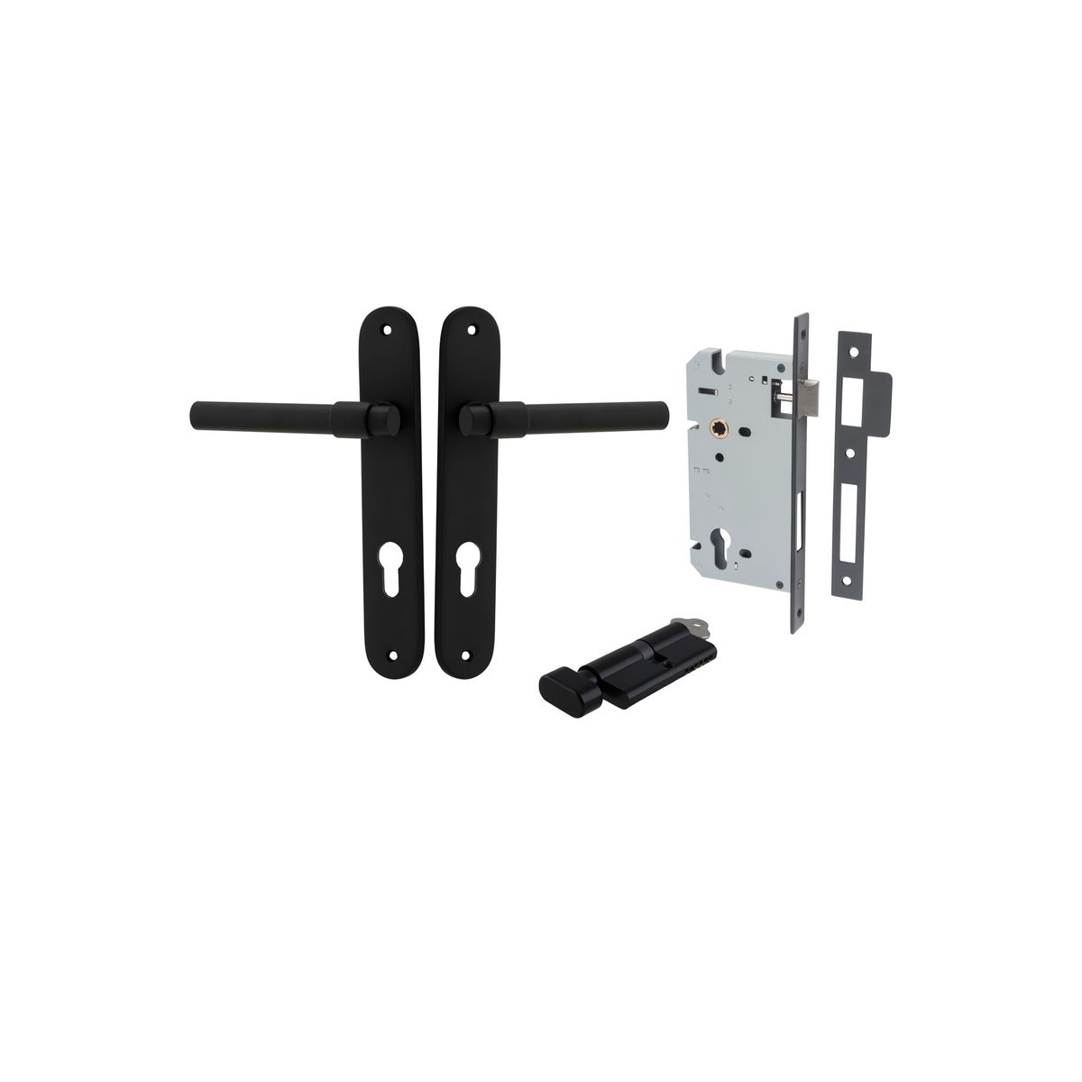 12900KENTR60KT - Helsinki Lever - Oval Backplate Entrance Kit with High Security Lock - Matt Black - Entrance