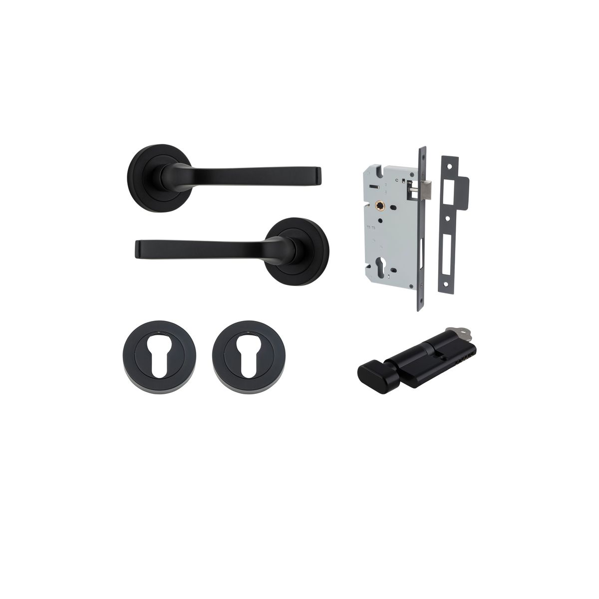0323KENTR60KT - Annecy Lever - Round Rose Entrance Kit with Separate High Security Lock - Matt Black - Entrance