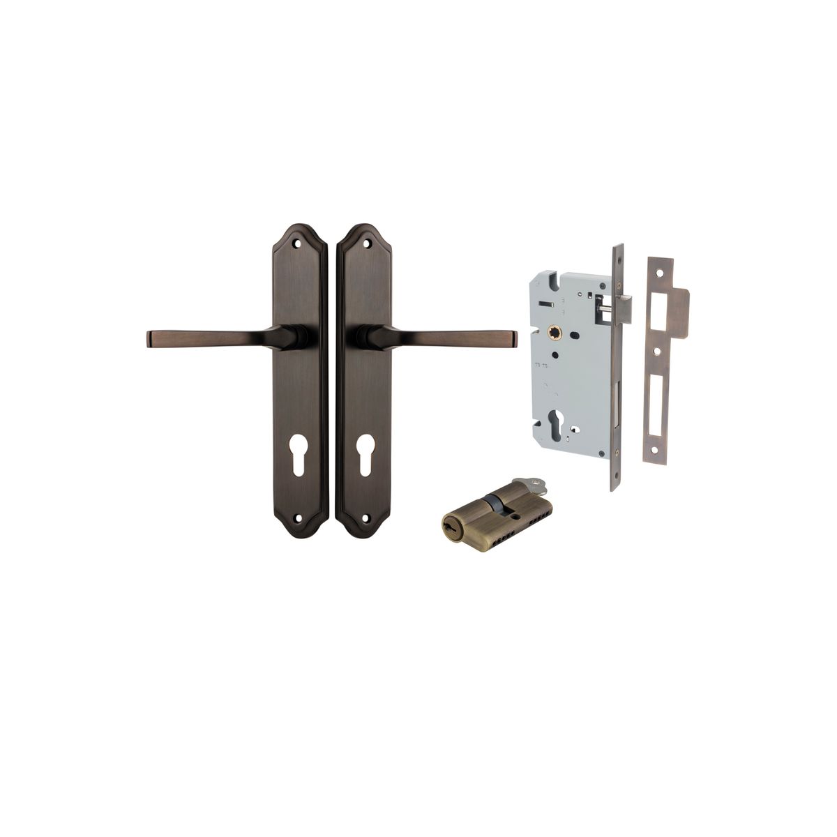 10720KENTR60KK - Annecy Lever - Shouldered Backplate Entrance Kit with High Security Lock - Signature Brass - Entrance