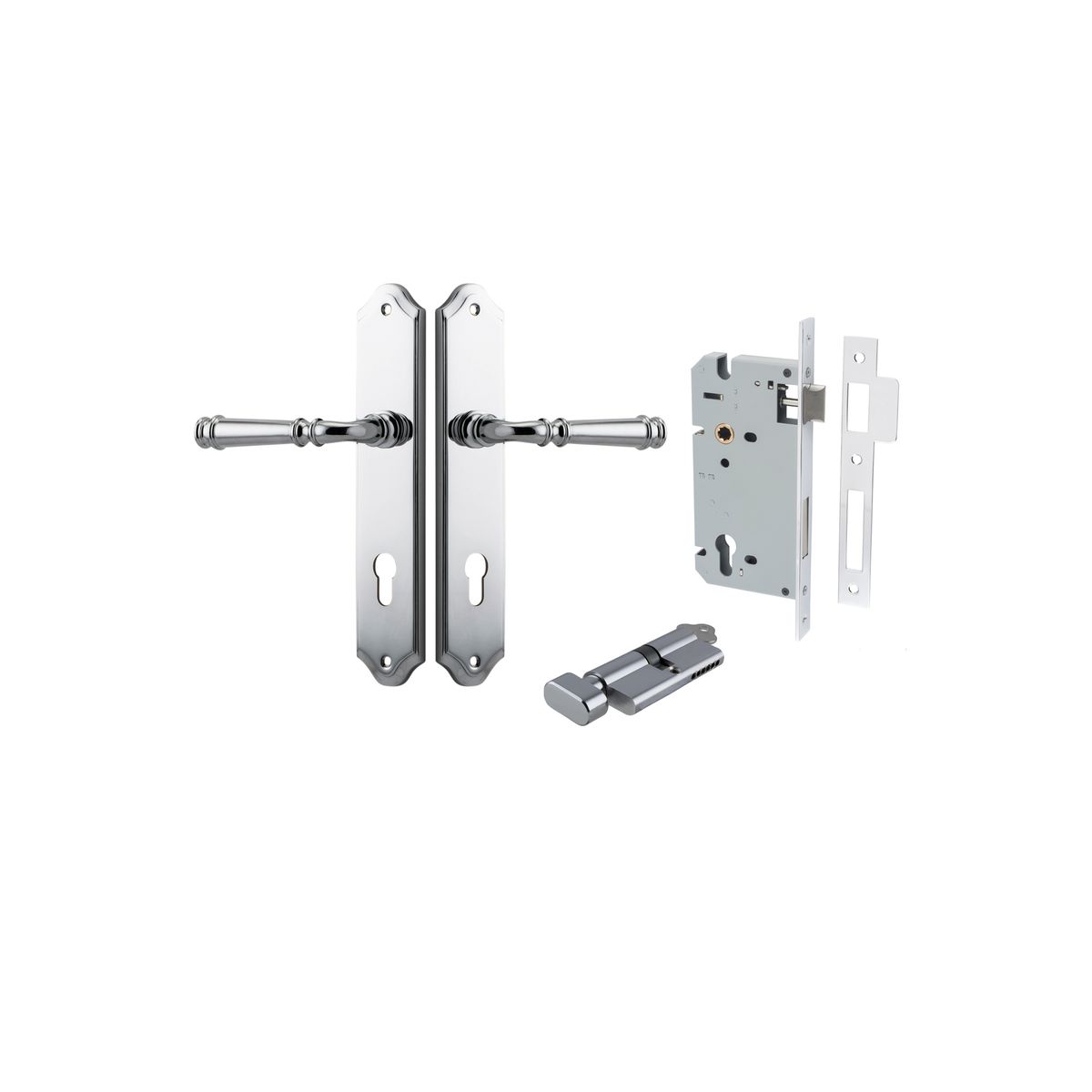11718KENTR60KT - Verona Lever - Shouldered Backplate Entrance Kit with High Security Lock - Polished Chrome - Entrance