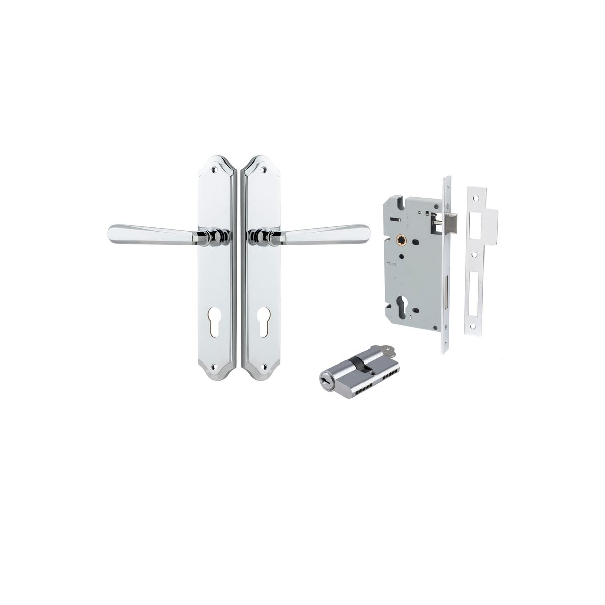 11874KENTR60KK - Copenhagen Lever - Shouldered Backplate Entrance Kit with High Security Lock - Polished Chrome - Entrance