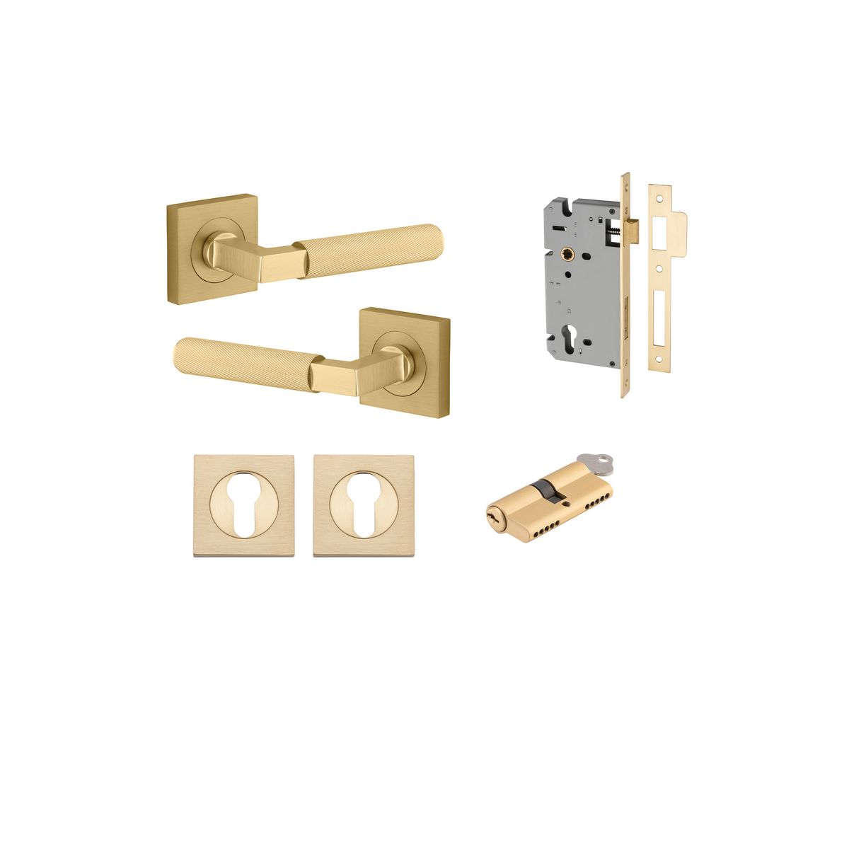 16269KENTR60KK - Brunswick Lever - Square Rose Entrance Kit with High Security Lock - Brushed Gold PVD - Entrance