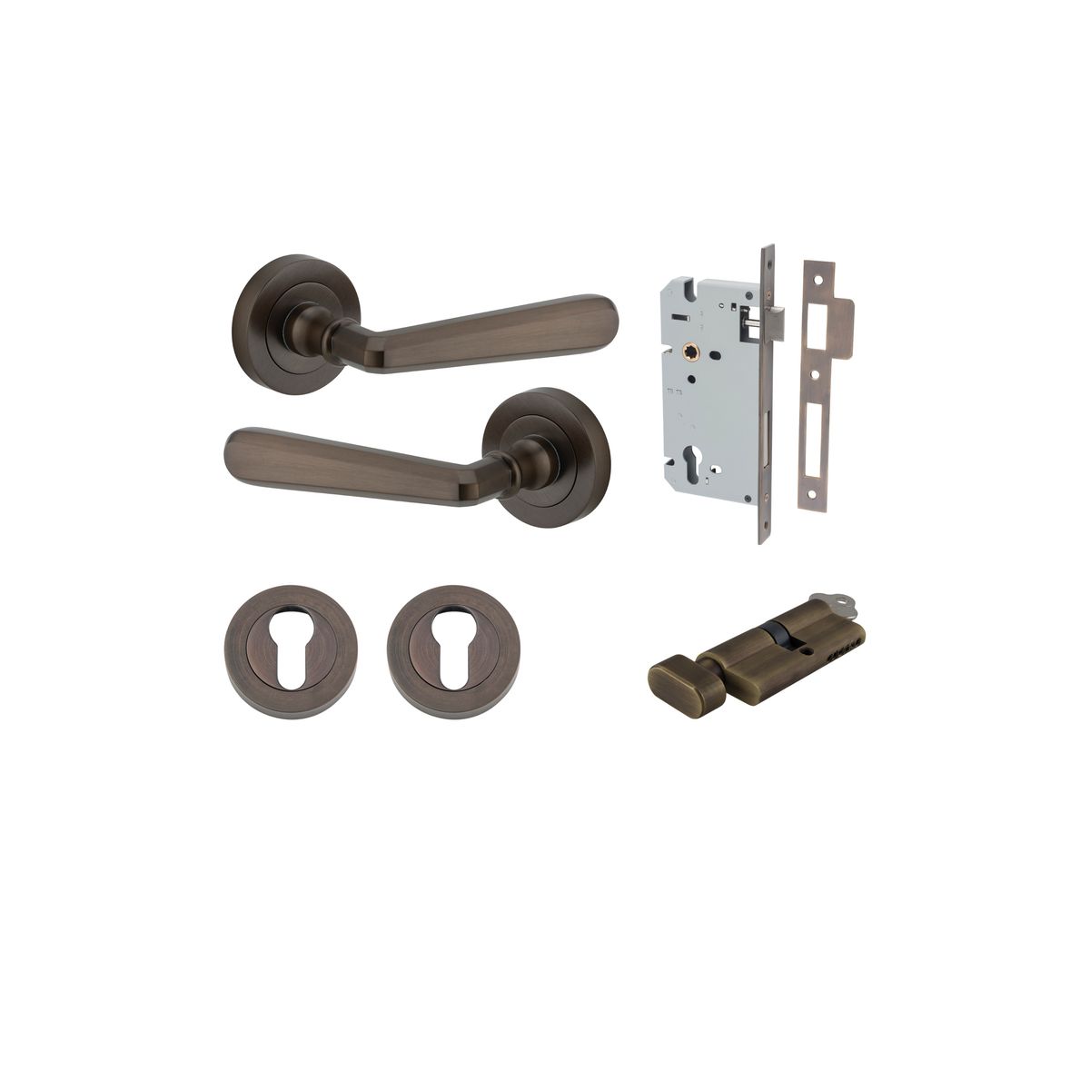 20801KENTR60KT - Copenhagen Lever - Round Rose Entrance Kit with Separate High Security Lock - Signature Brass - Entrance