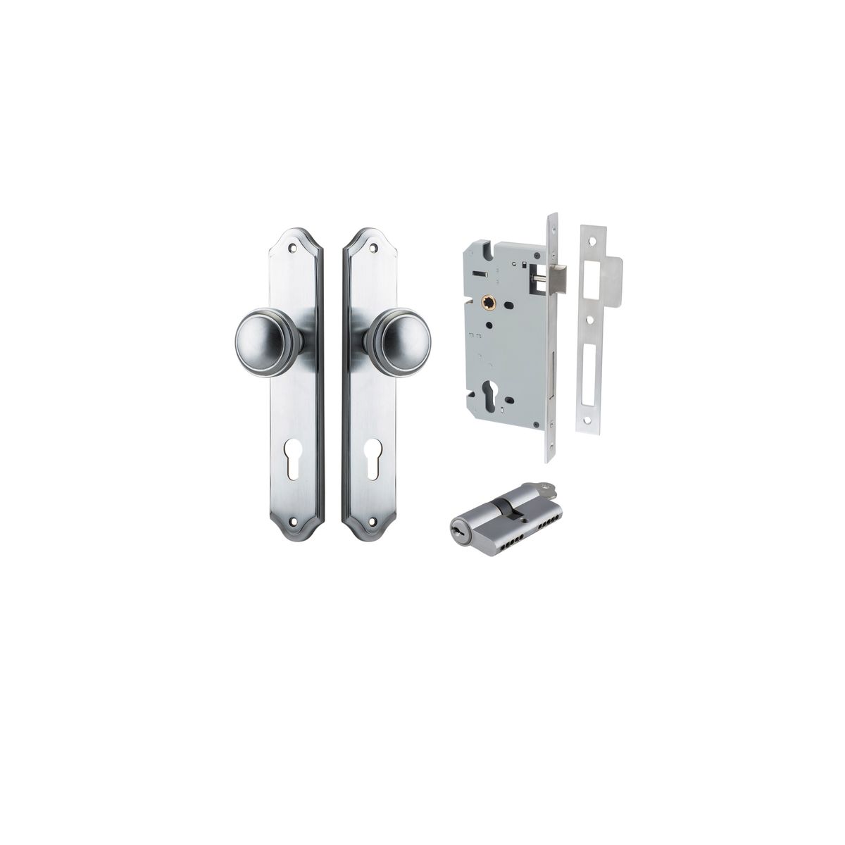 12326KENTR60KK - Paddington Knob - Shouldered Backplate Entrance Kit with High Security Lock - Brushed Chrome - Entrance