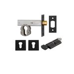 22152K60KTES - Euro Mortice Deadbolt Kit - 60mm Backset with Square Euro Escutcheon Key/Thumb - Matt Black - Entrance
