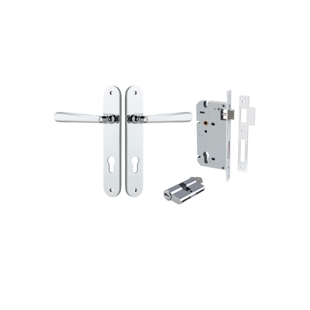11876KENTR60KK - Copenhagen Lever - Oval Backplate Entrance Kit with High Security Lock - Polished Chrome - Entrance