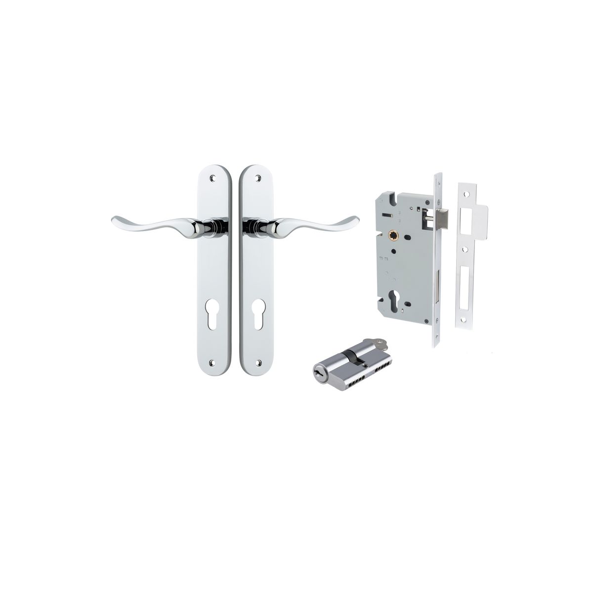 11924KENTR60KK - Stirling Lever - Oval Backplate Entrance Kit with High Security Lock - Polished Chrome - Entrance