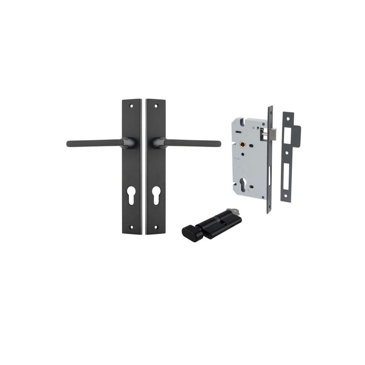 12702KENTR60KT - Baltimore Lever - Rectangular Backplate Entrance Kit with High Security Lock - Matt Black - Entrance