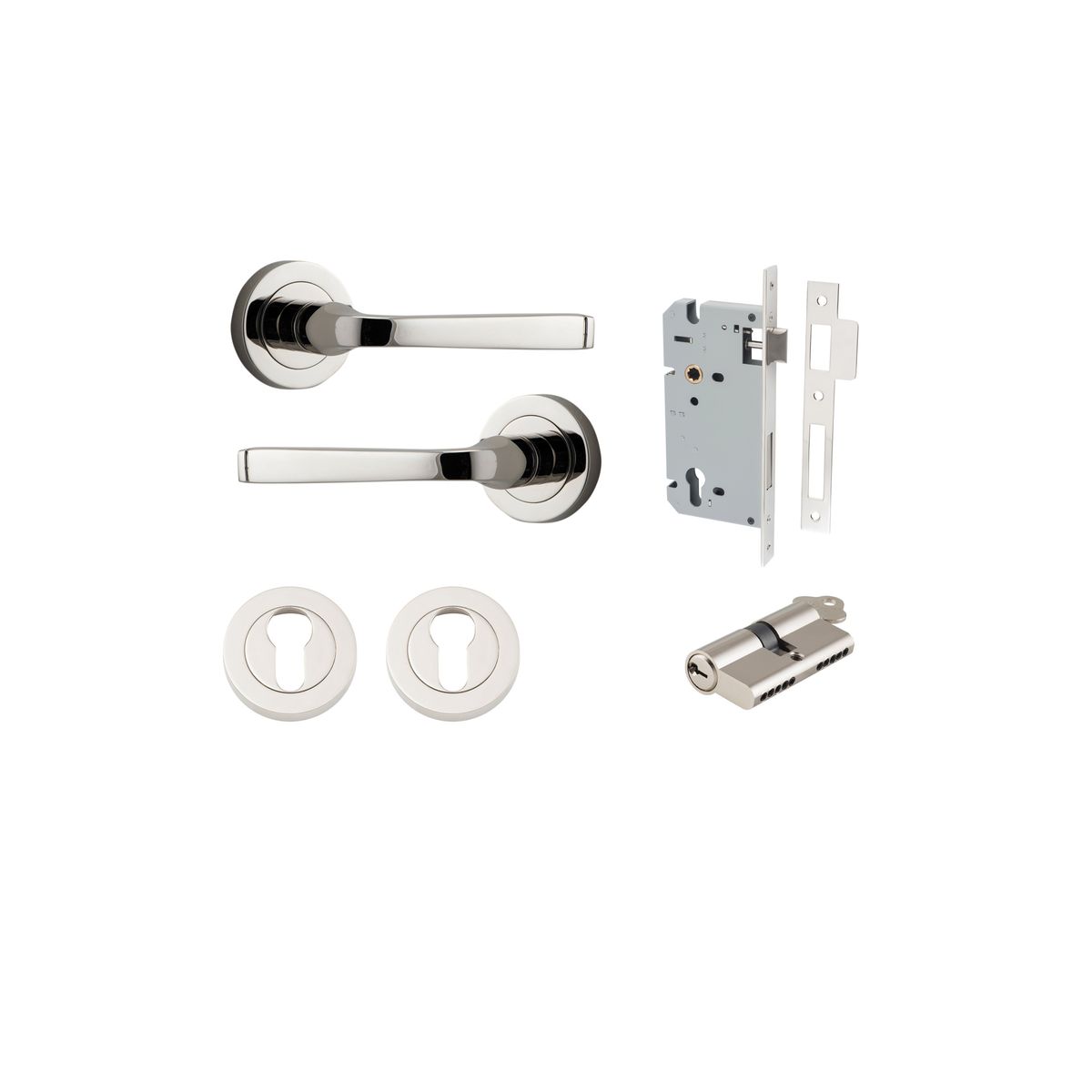 0328KENTR60KK - Annecy Lever - Round Rose Entrance Kit with Separate High Security Lock - Polished Nickel - Entrance