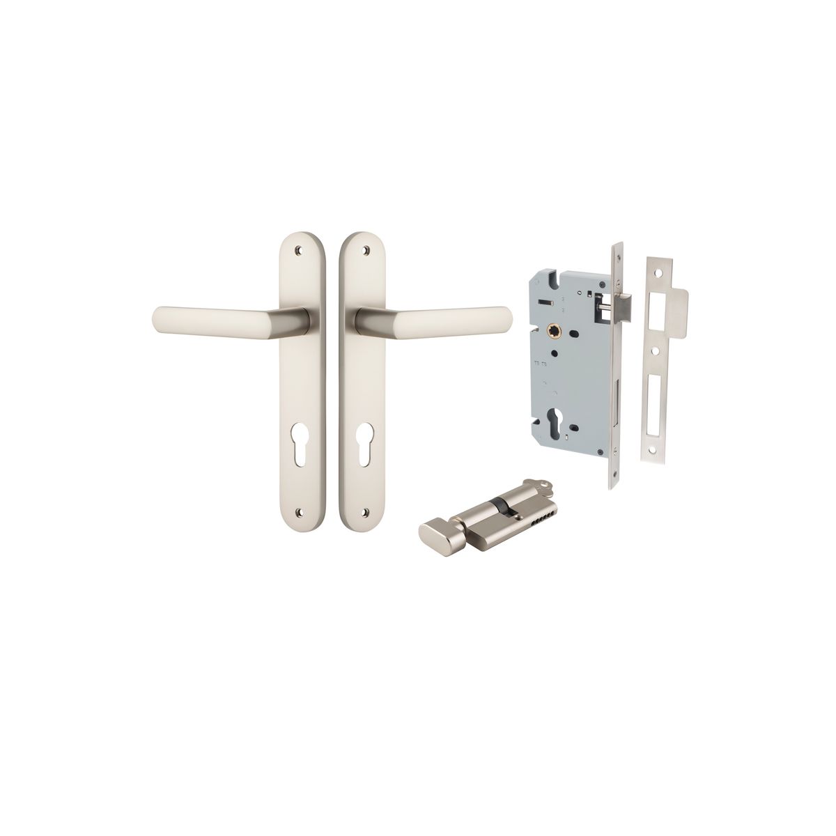 14864KENTR60KT - Osaka Lever - Oval Backplate Entrance Kit with High Security Lock - Satin Nickel - Entrance
