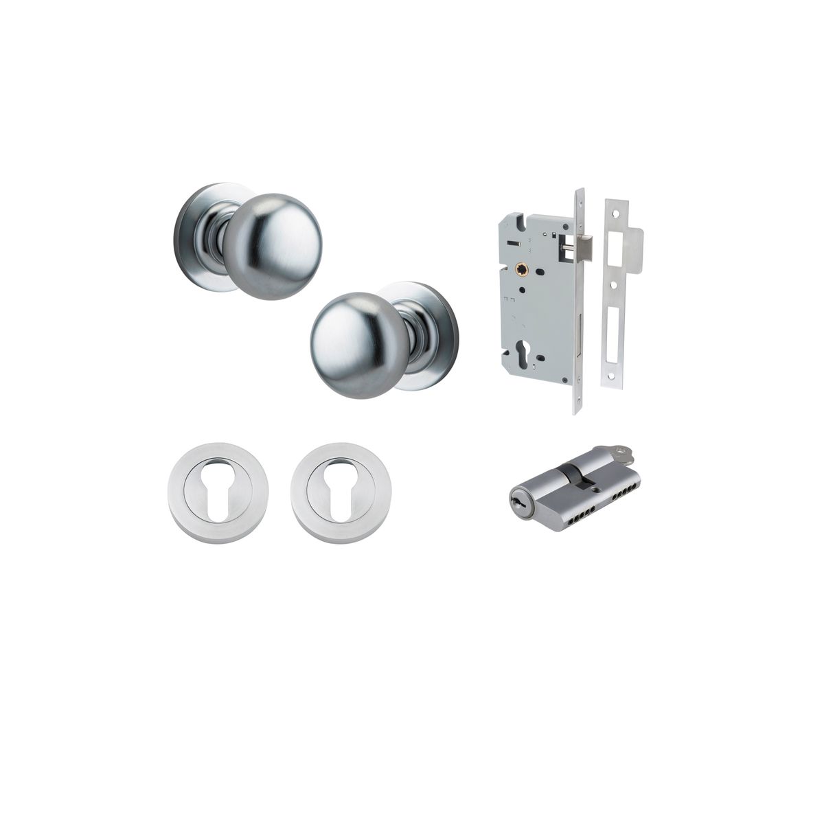 0205KENTR60KK - Cambridge Knob - Round Rose Entrance Kit with Separate High Security Lock - Brushed Chrome - Entrance