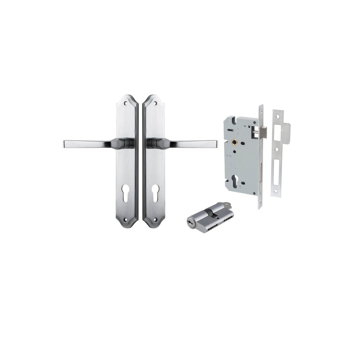 12220KENTR60KK - Annecy Lever - Shouldered Backplate Entrance Kit with High Security Lock - Brushed Chrome - Entrance
