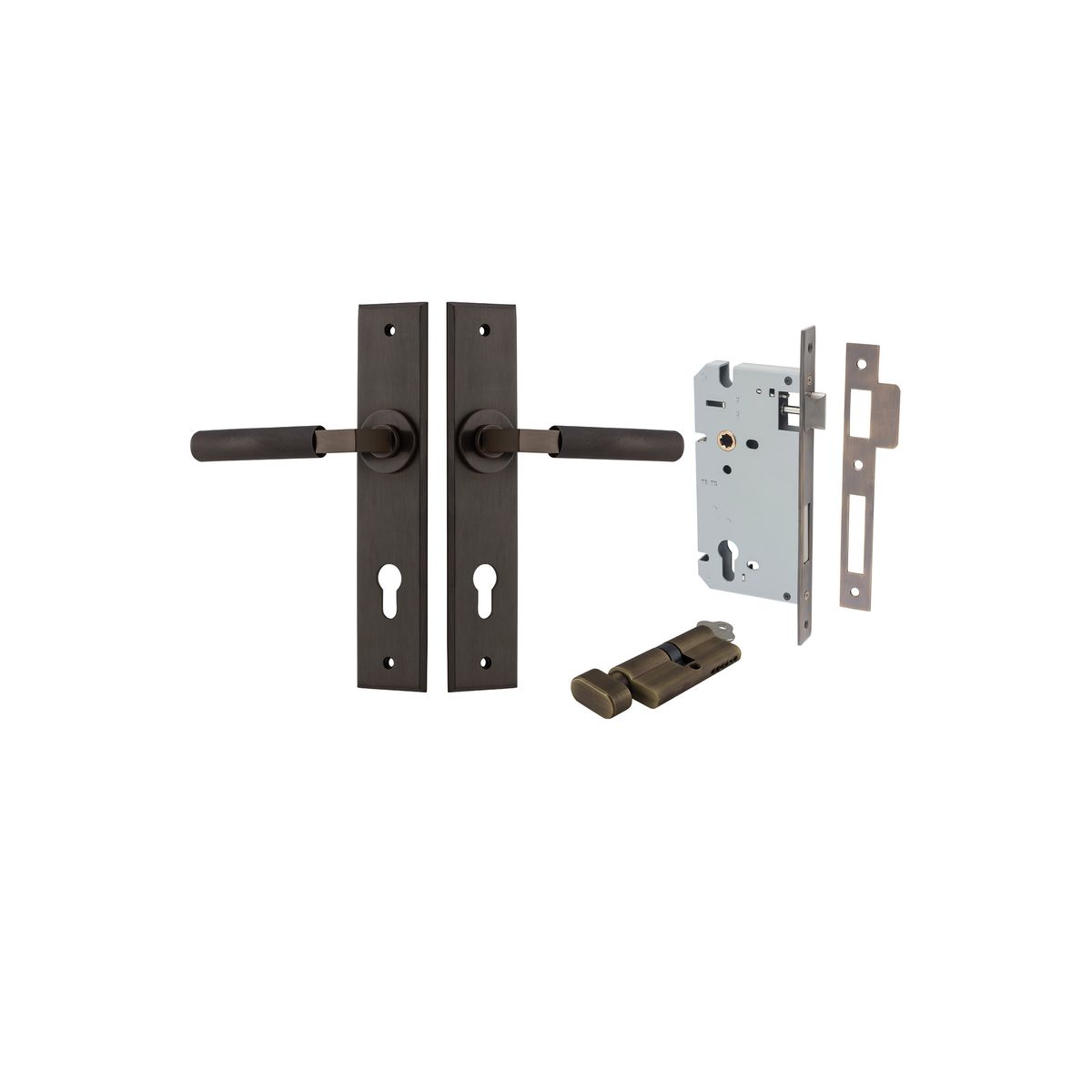 10796KENTR60KT - Brunswick Lever - Chamfered Backplate Entrance Kit with High Security Lock - Signature Brass - Entrance
