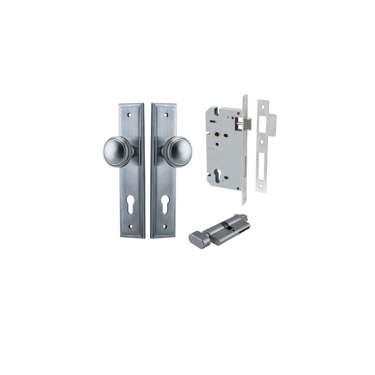 12338KENTR60KT - Paddington Knob - Stepped Backplate Entrance Kit with High Security Lock - Brushed Chrome - Entrance