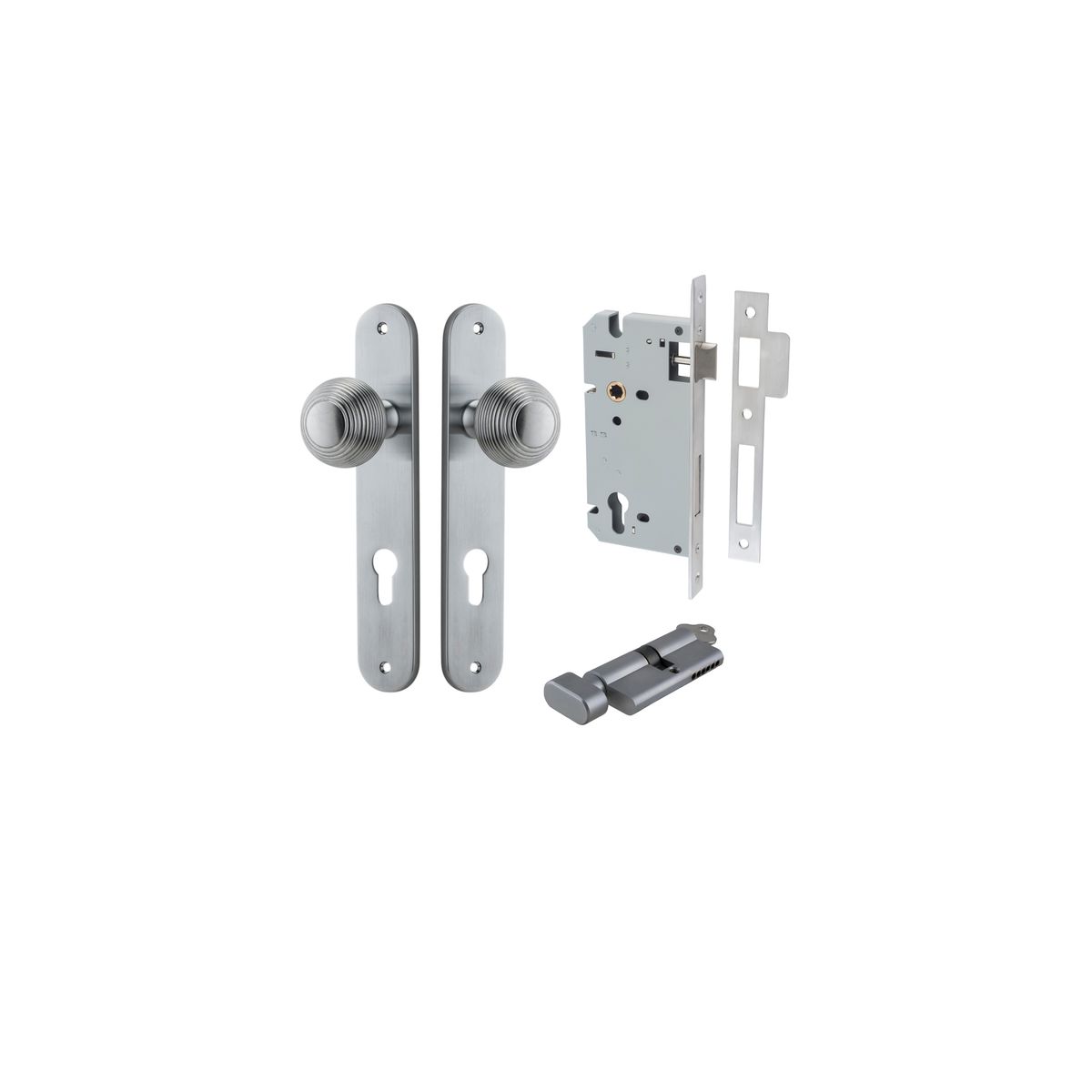 12336KENTR60KT - Guildford Knob - Oval Backplate Entrance Kit with High Security Lock - Brushed Chrome - Entrance