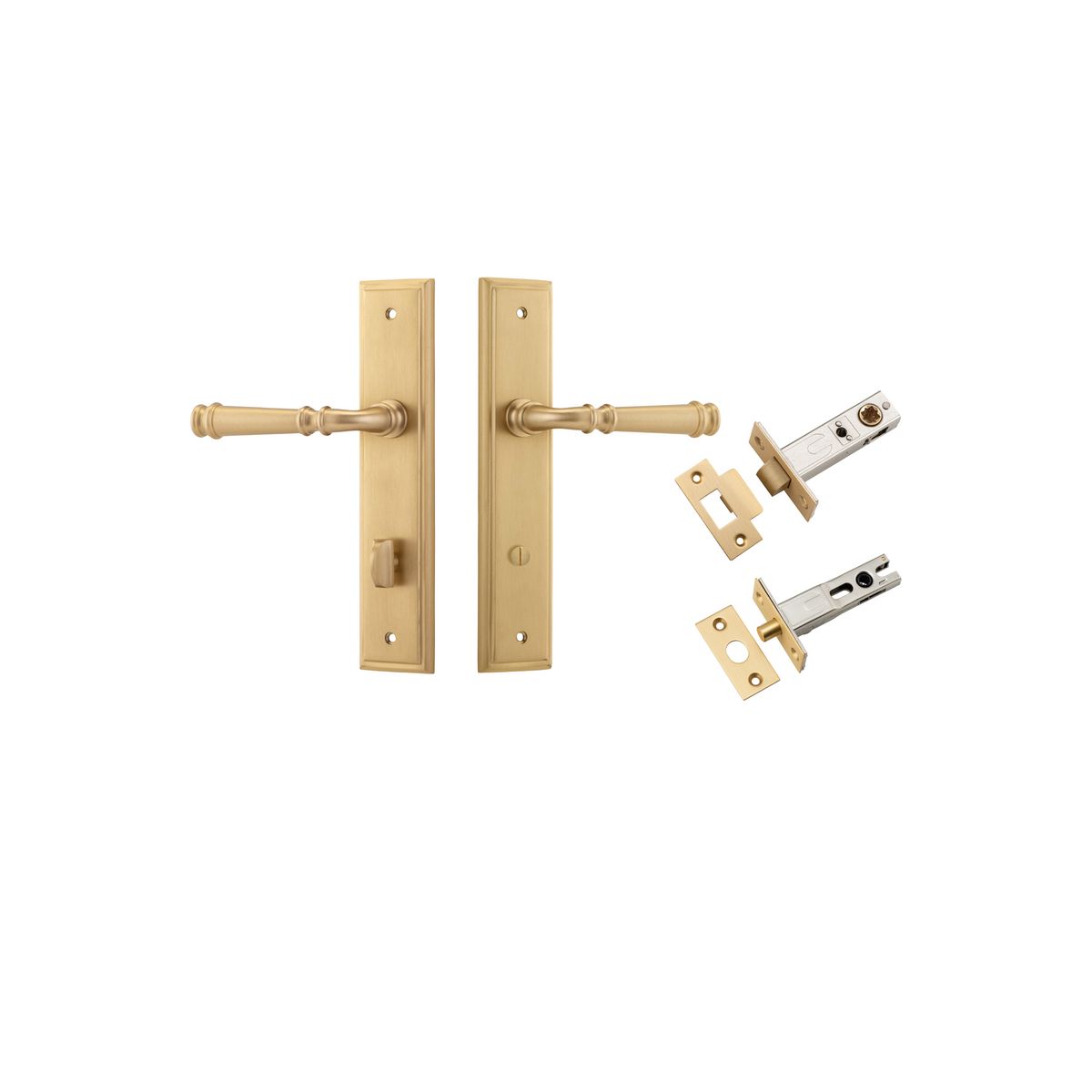 13242KPRIV60 - Verona Lever - Stepped Backplate Privacy Kit with Privacy Turn - Brushed Brass - Privacy