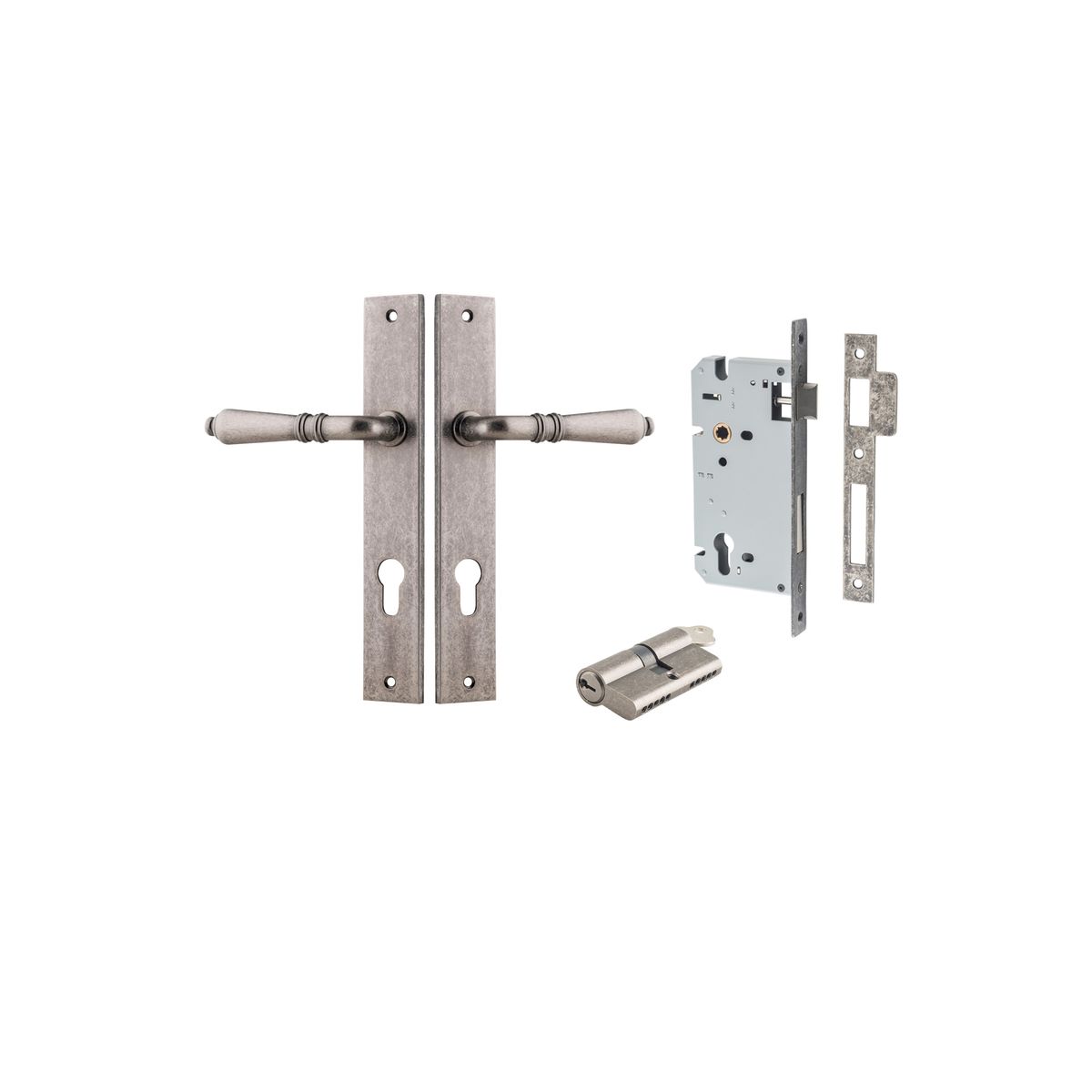 13700KENTR60KK - Sarlat Lever - Rectangular Backplate Entrance Kit with High Security Lock - Distressed Nickel - Entrance