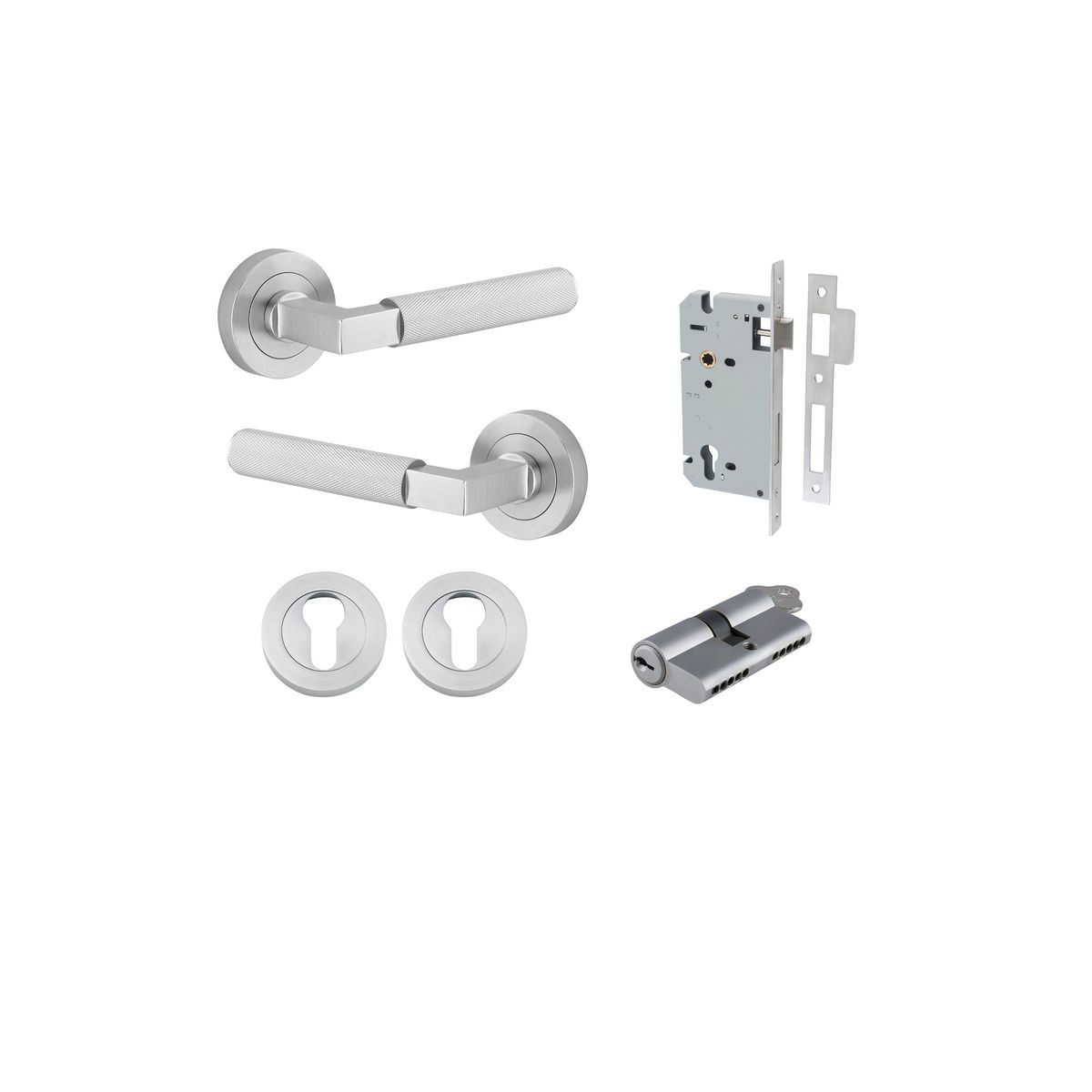 0355KENTR60KK - Brunswick Lever - Round Rose Entrance Kit with High Security Lock - Brushed Chrome - Entrance