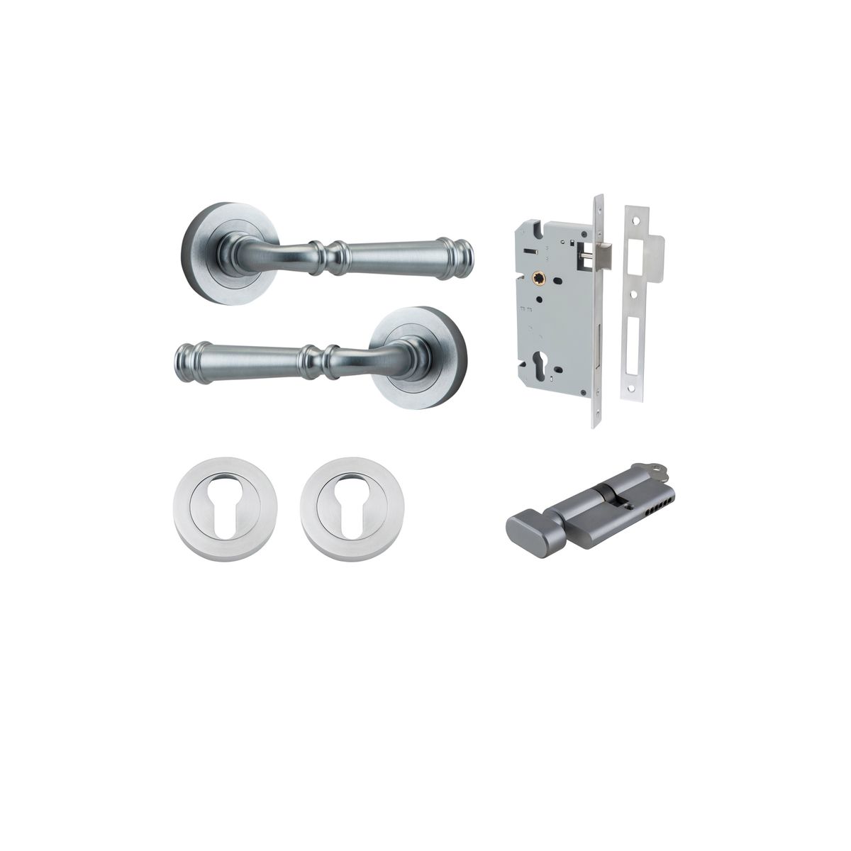 0315KENTR60KT - Verona Lever - Round Rose Entrance Kit with Separate High Security Lock - Brushed Chrome - Entrance