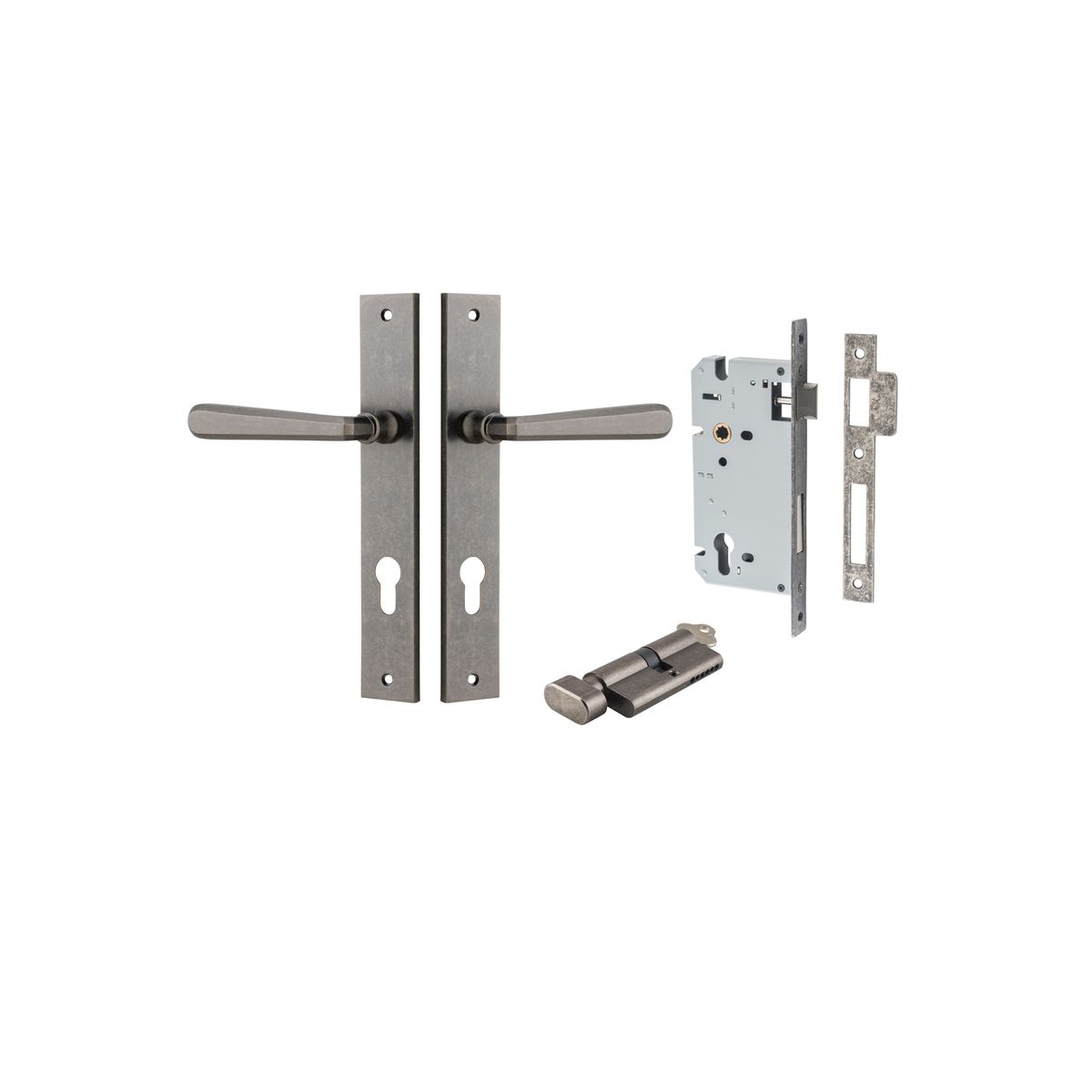 13872KENTR60KT - Copenhagen Lever - Rectangular Backplate Entrance Kit with High Security Lock - Distressed Nickel - Entrance