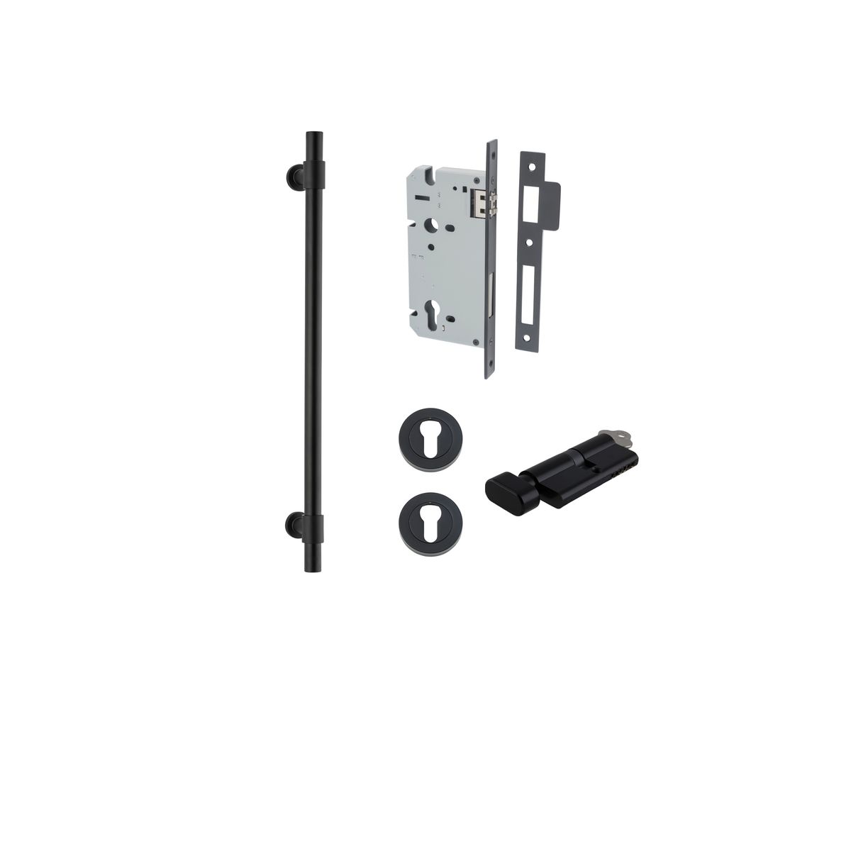 20704KENTR60KT - Helsinki Pull Handle - 450mm Entrance Kit with Separate High Security Lock - Matt Black - Entrance