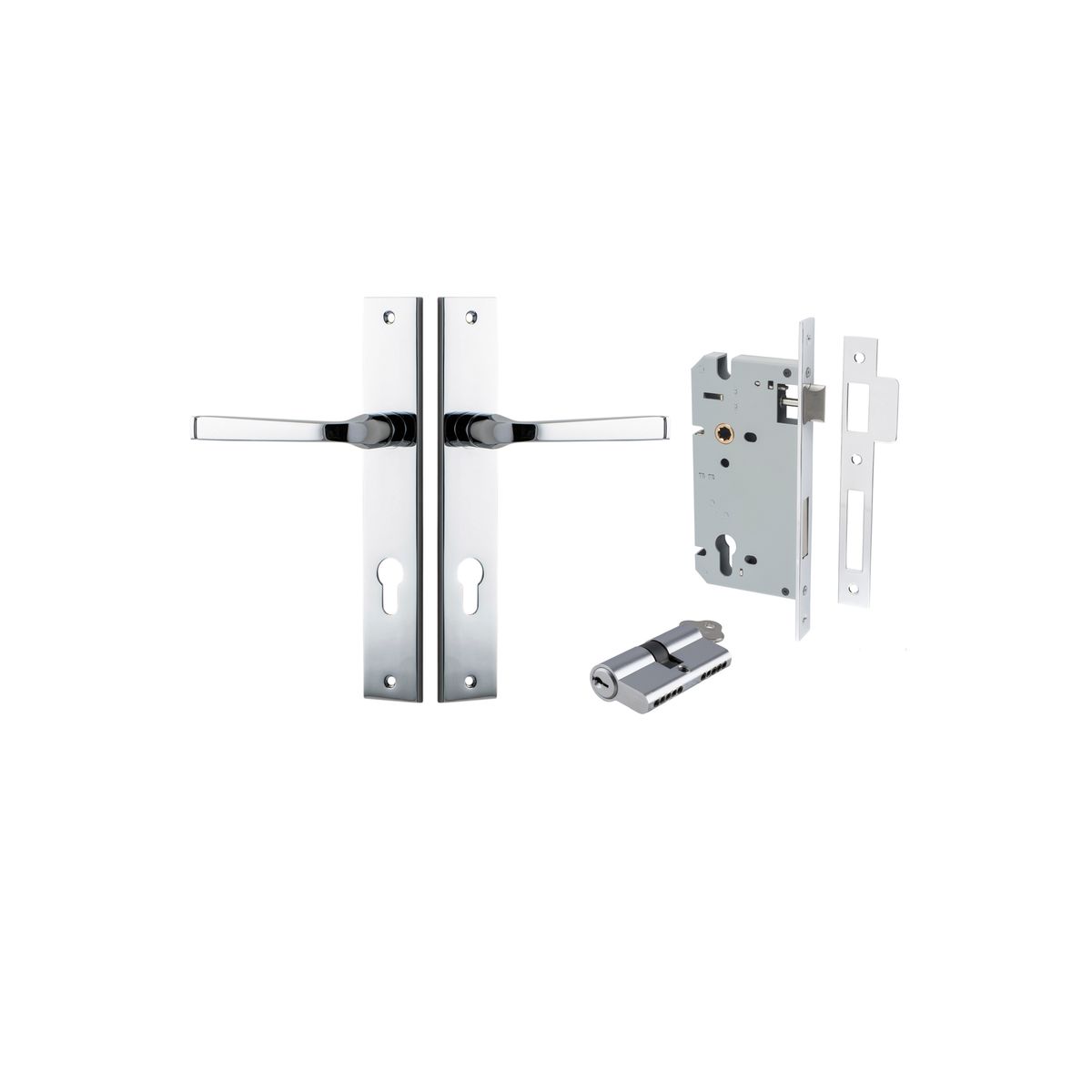 11708KENTR60KK - Annecy Lever - Rectangular Backplate Entrance Kit with High Security Lock - Polished Chrome - Entrance
