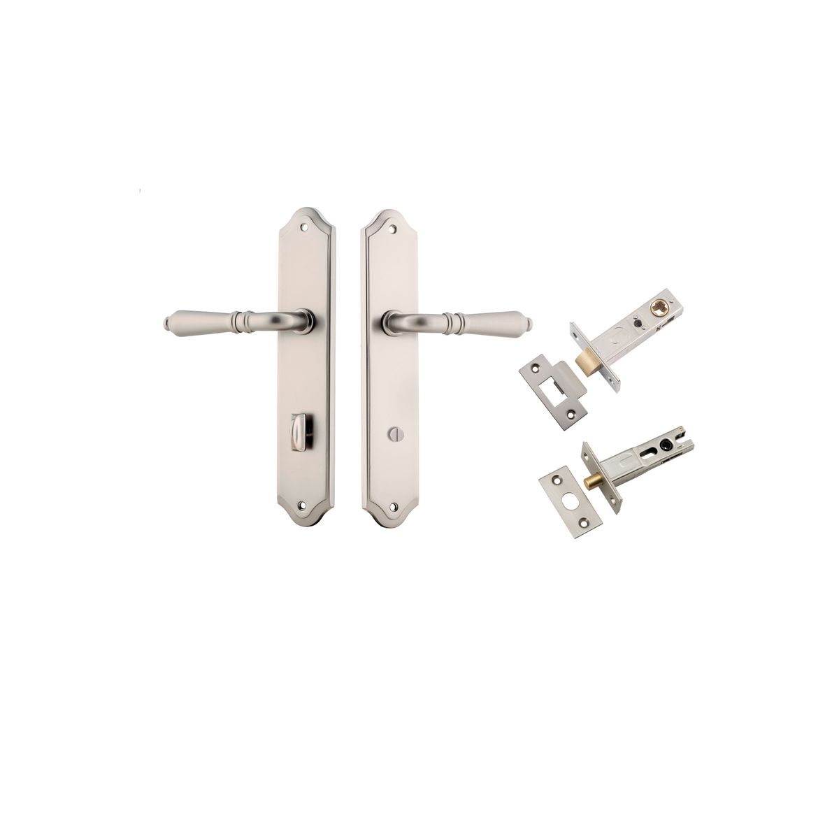 14712KPRIV60 - Sarlat Lever - Shouldered Backplate Privacy Kit with Privacy Turn - Satin Nickel - Privacy