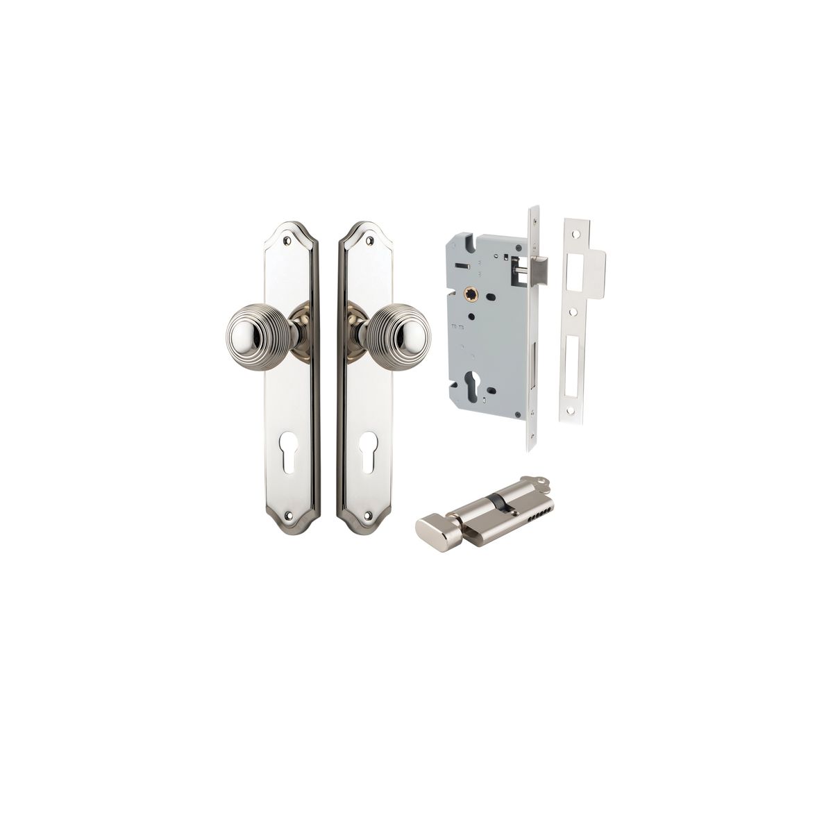 14330KENTR60KT - Guildford Knob - Shouldered Backplate Entrance Kit with High Security Lock - Polished Nickel - Entrance