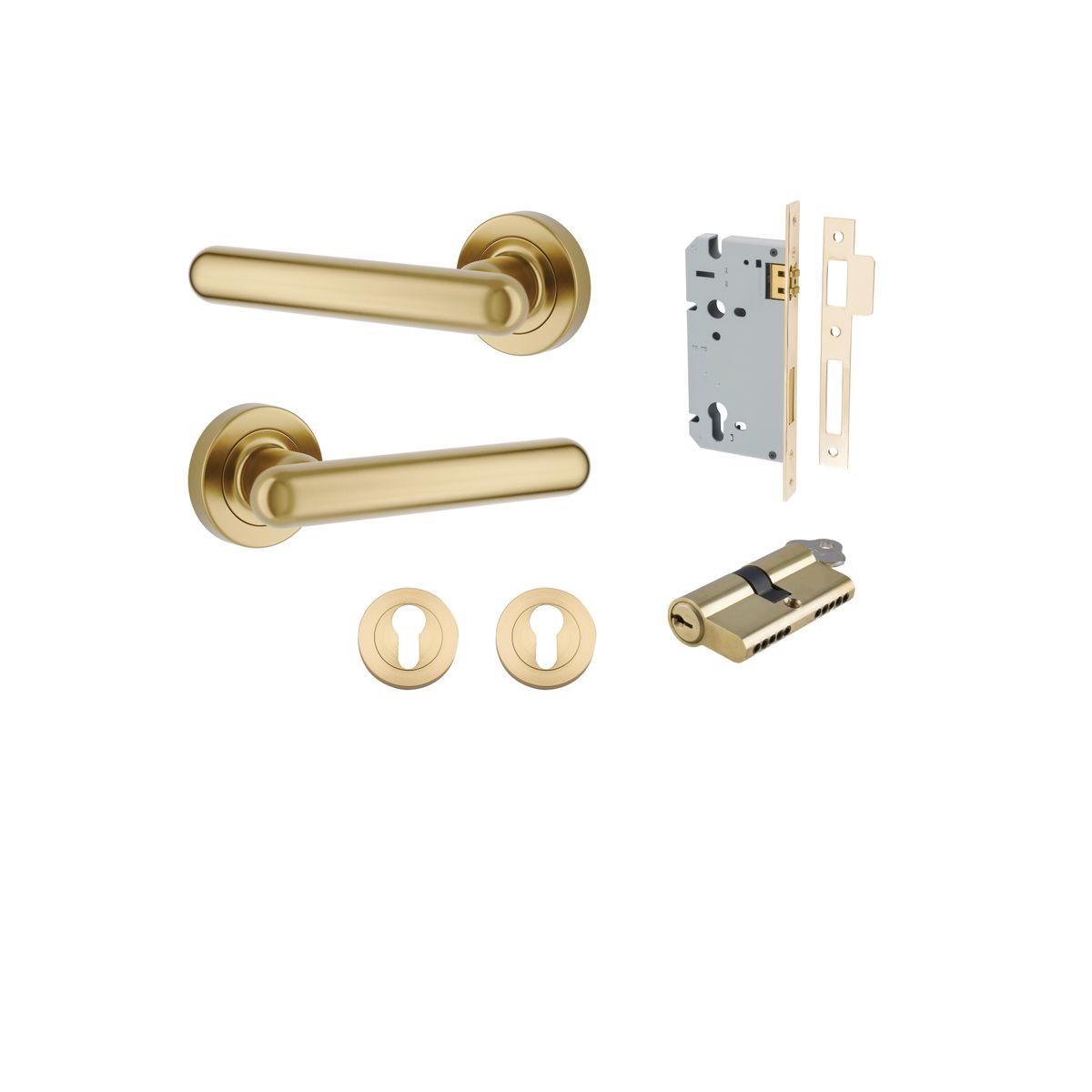 24000KENTR60KK - Puerto Lever - Round Rose Entrance Kit with Separate High Security Lock - Brushed Gold PVD - Entrance