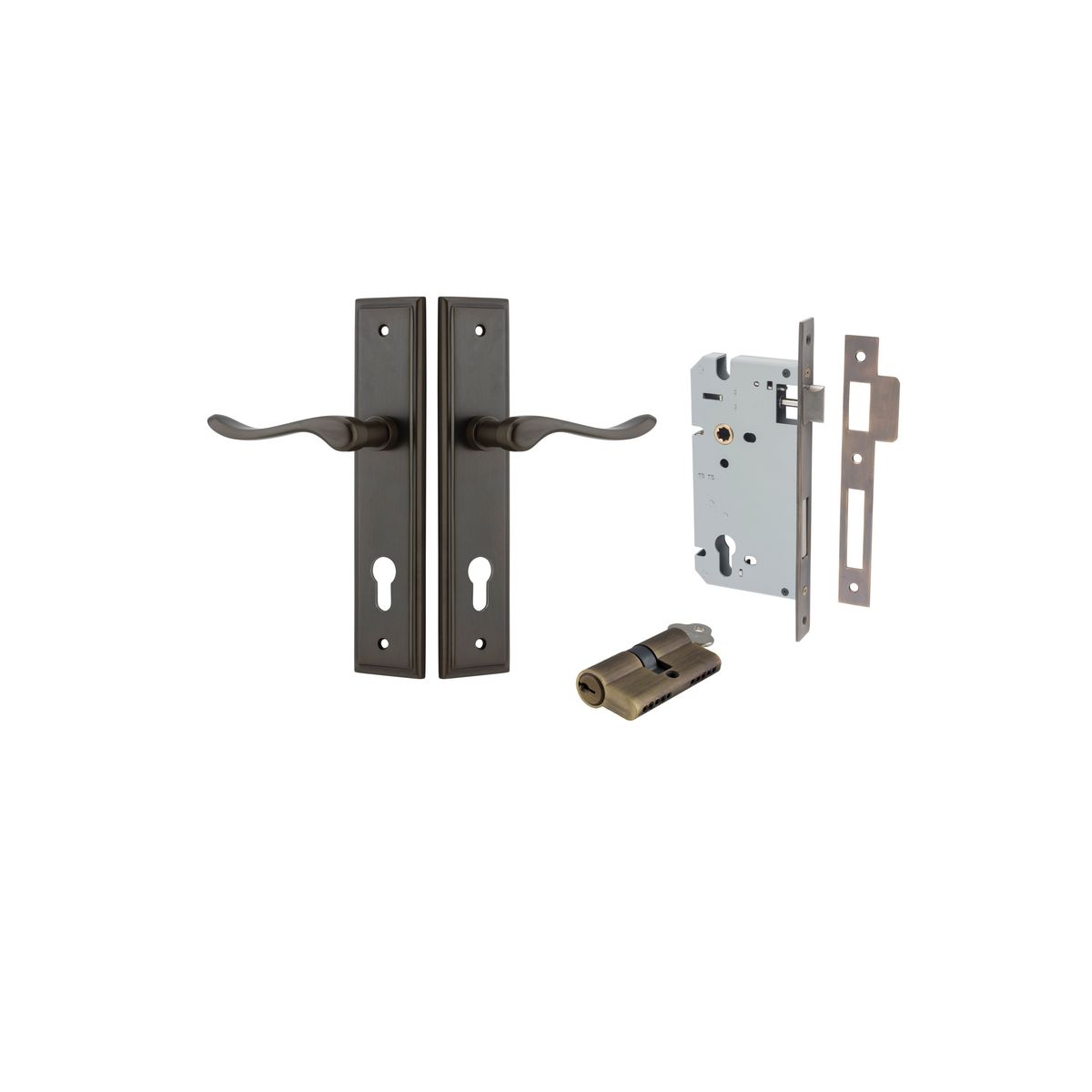 10926KENTR60KK - Stirling Lever - Stepped Backplate Entrance Kit with High Security Lock - Signature Brass - Entrance