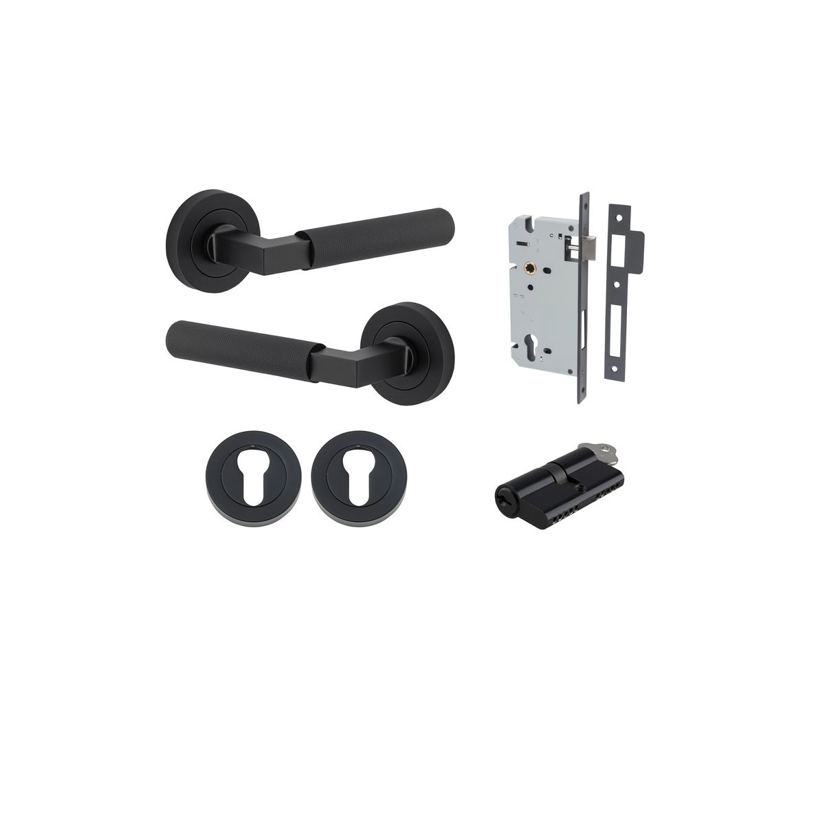 0353KENTR60KK - Brunswick Lever - Round Rose Entrance Kit with High Security Lock - Matt Black - Entrance