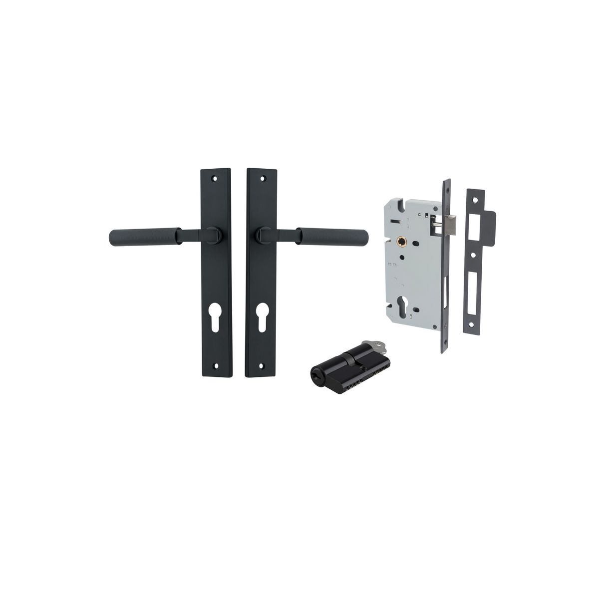 12752KENTR60KK - Brunswick Lever - Rectangular Backplate Entrance Kit with High Security Lock - Matt Black - Entrance