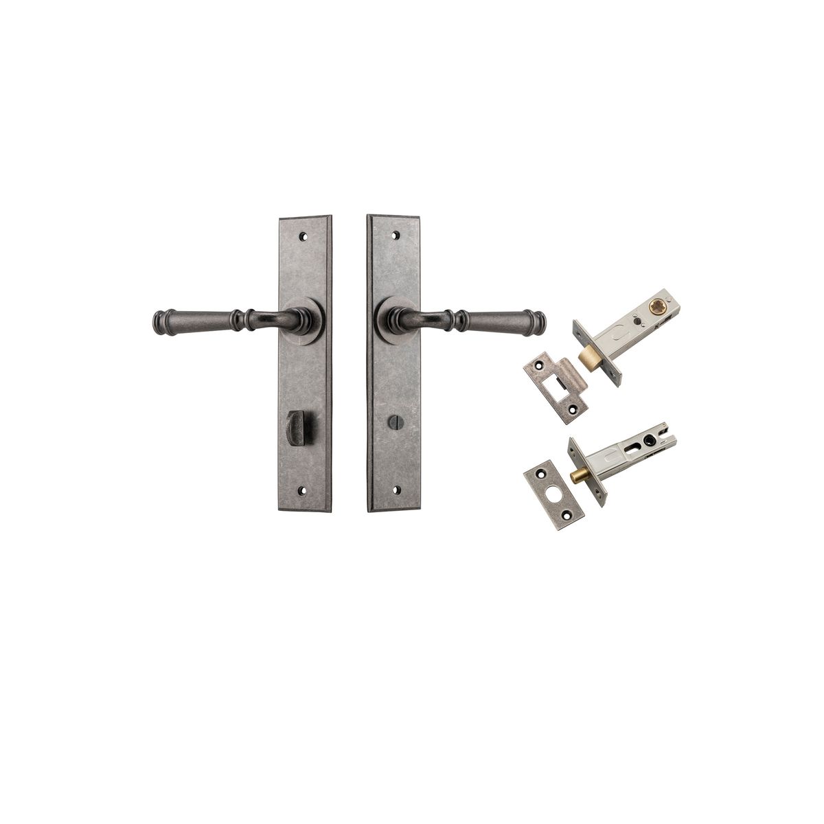 13786KPRIV60 - Verona Lever - Chamfered  Backplate Privacy Kit with Privacy Turn - Distressed Nickel - Privacy