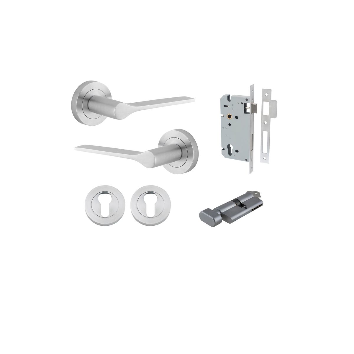0365KENTR60KT - Como Lever - Round Rose Entrance Kit with High Security Lock - Brushed Chrome - Entrance