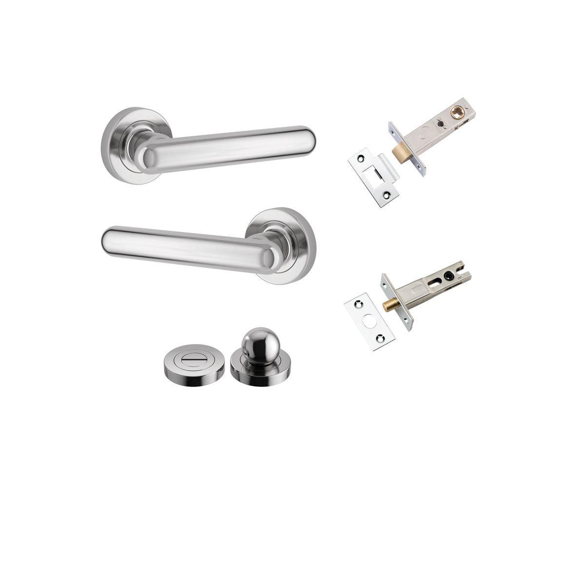 24004KPRIV60 - Puerto Lever - Round Rose Privacy Kit with Separate Privacy Turn - Polished Chrome - Privacy