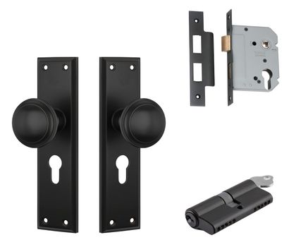 Milton Door Knob - Long Backplate Entrance Set with High Security Lock