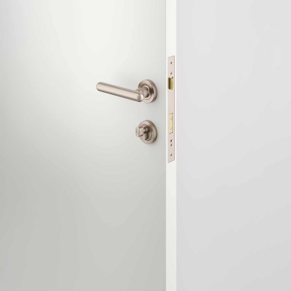 24005KENTR60KT - Puerto Lever - Round Rose Entrance Kit with Separate High Security Lock - Satin Nickel - Entrance