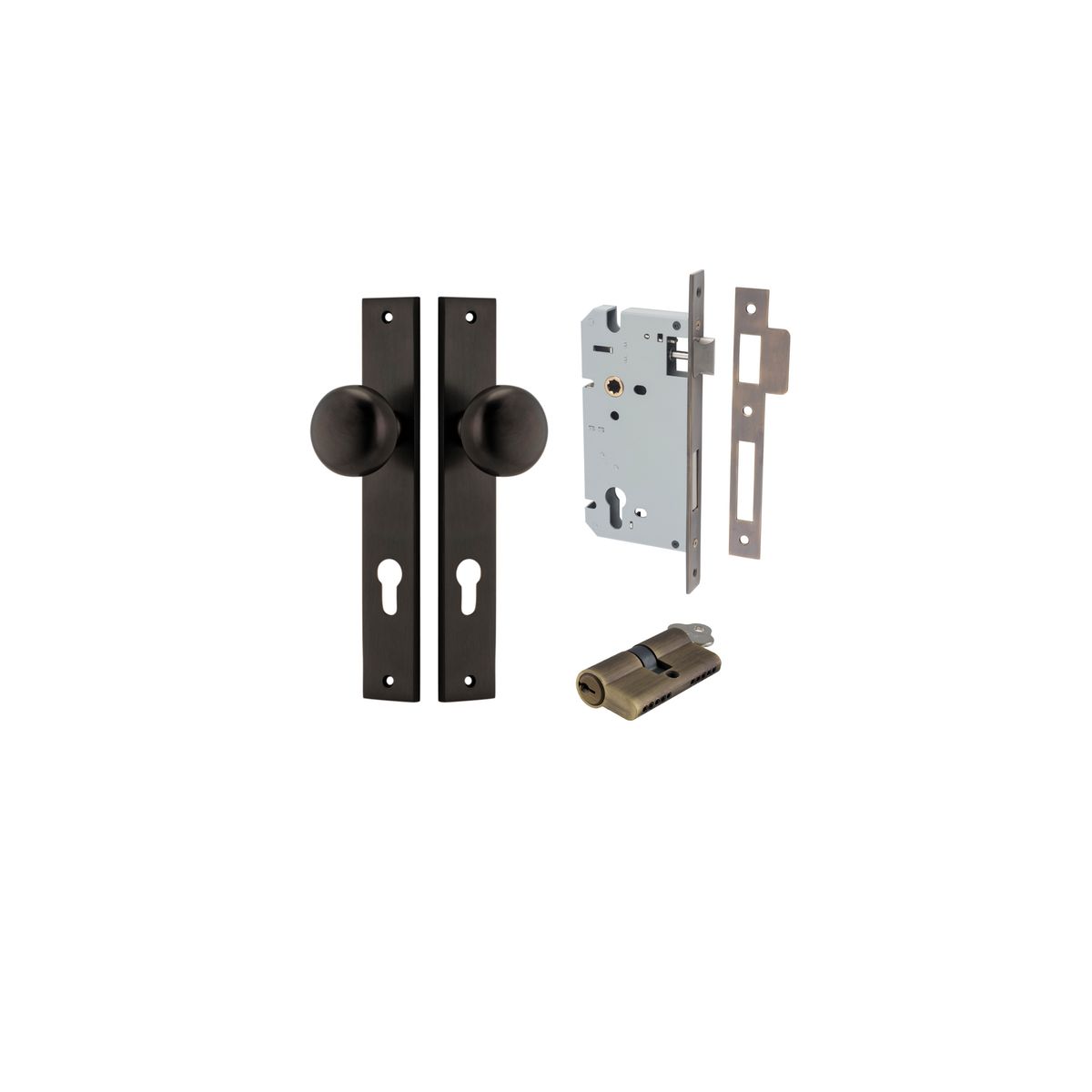 10822KENTR60KK - Cambridge Knob - Rectangular Backplate Entrance Kit with High Security Lock - Signature Brass - Entrance