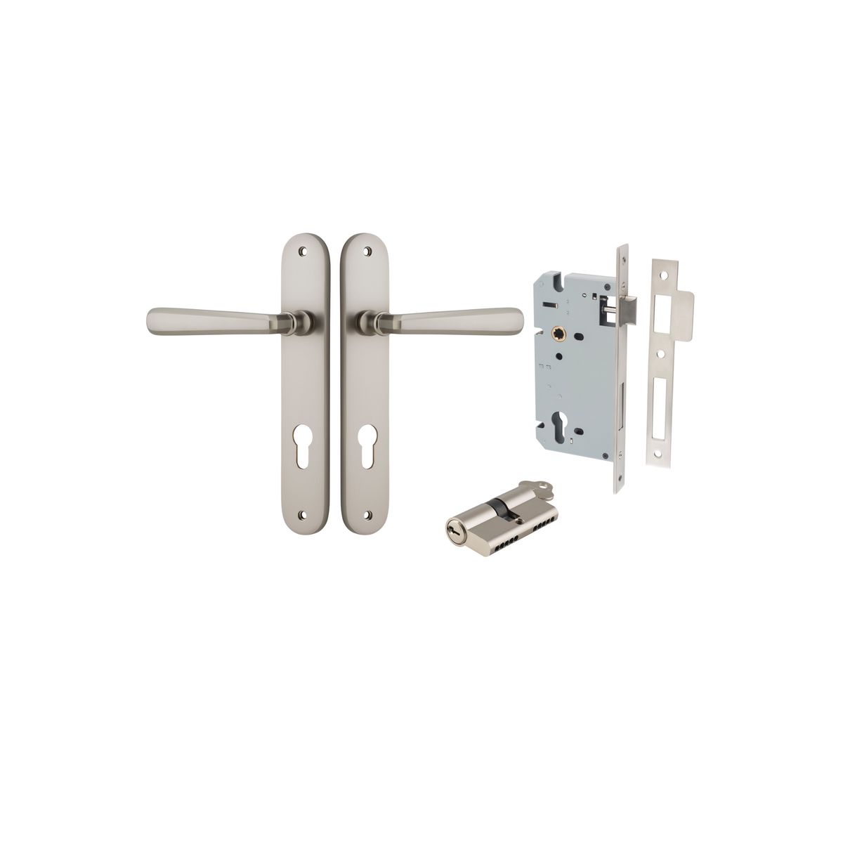 14876KENTR60KK - Copenhagen Lever - Oval Backplate Entrance Kit with High Security Lock - Satin Nickel - Entrance