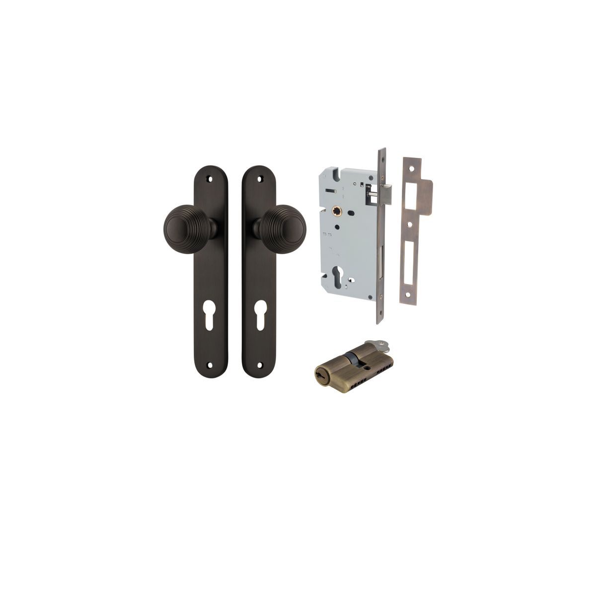 10836KENTR60KK - Guildford Knob - Oval Backplate Entrance Kit with High Security Lock - Signature Brass - Entrance