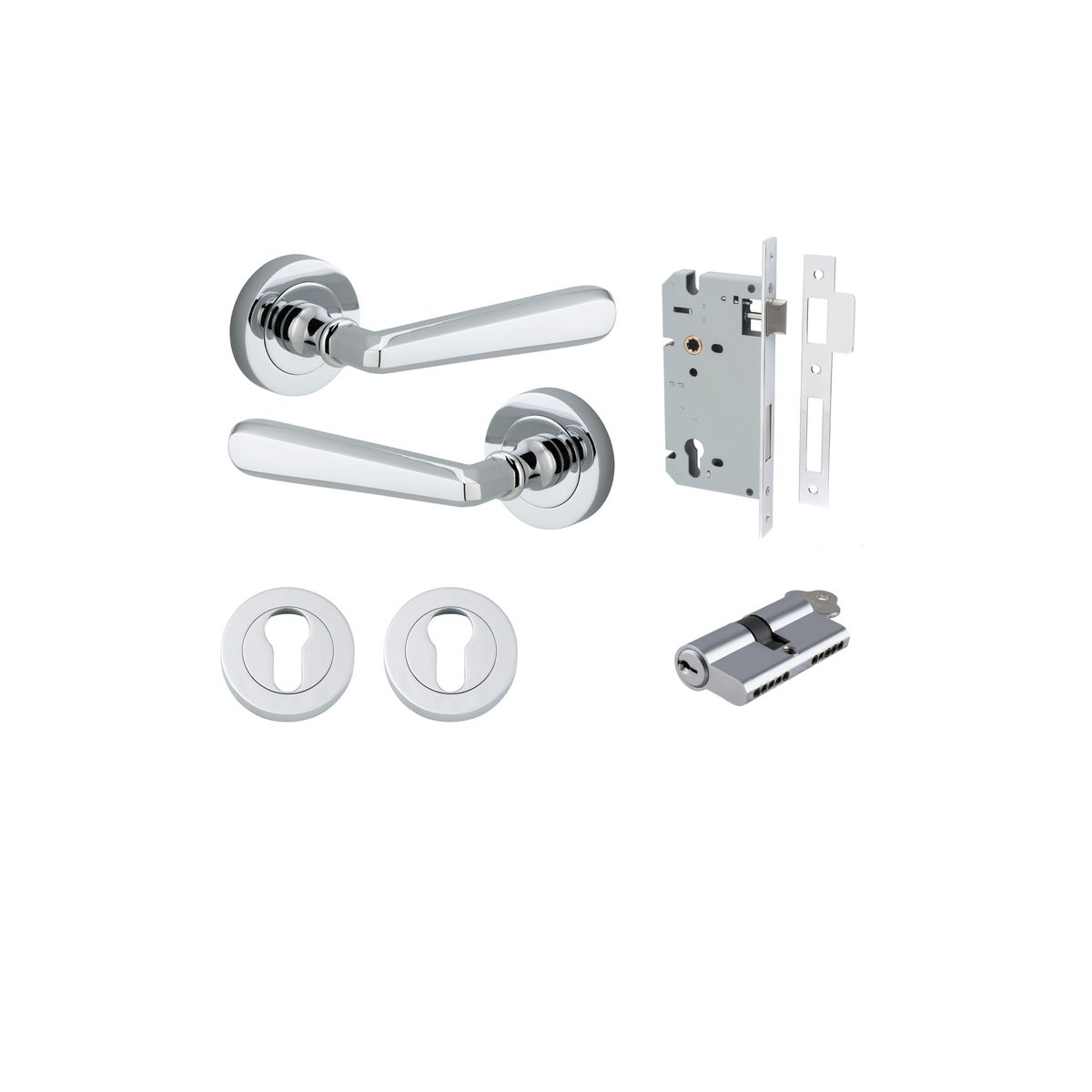 20804KENTR60KK - Copenhagen Lever - Round Rose Entrance Kit with Separate High Security Lock - Polished Chrome - Entrance