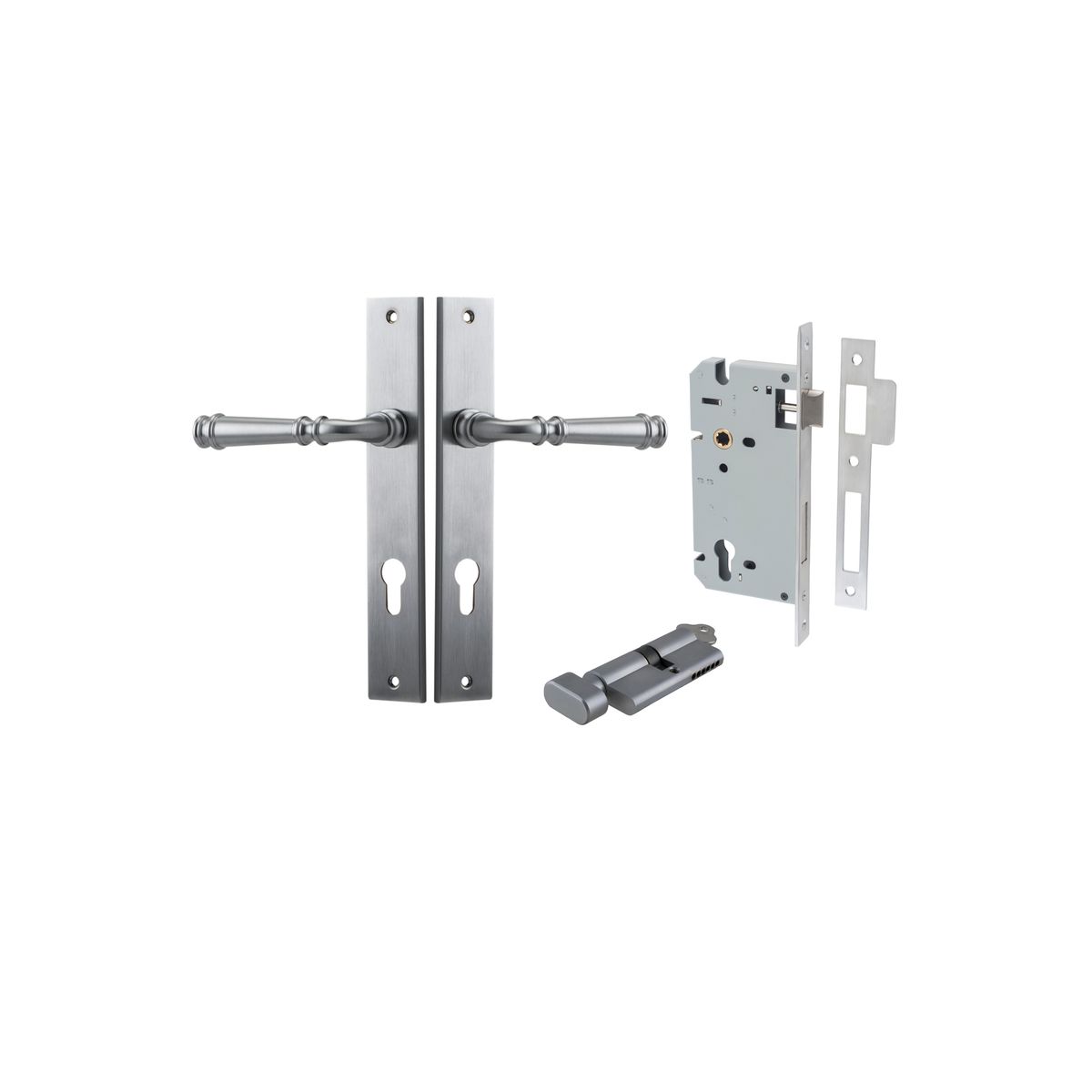 12206KENTR60KT - Verona Lever - Rectangular Backplate Entrance Kit with High Security Lock - Brushed Chrome - Entrance