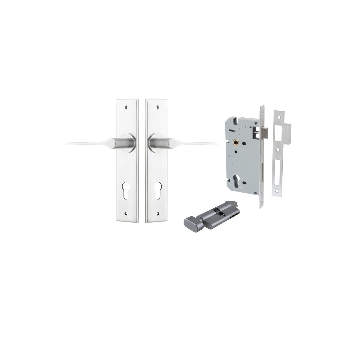 12258KENTR60KT - Como Lever - Chamfered Backplate Entrance Kit with High Security Lock - Brushed Chrome - Entrance