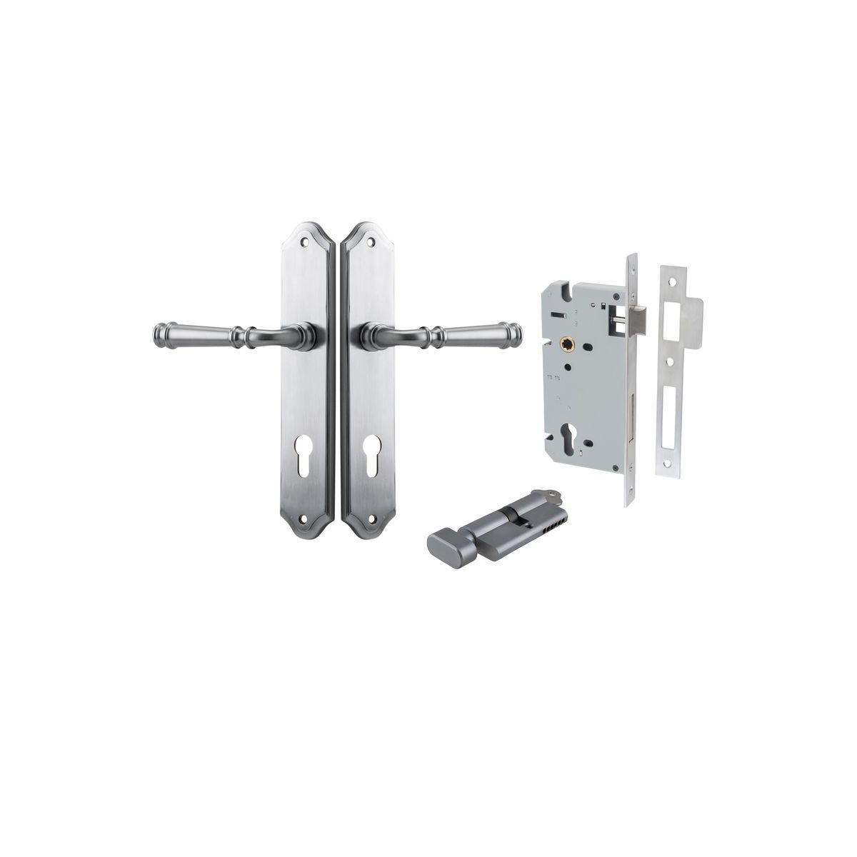 12218KENTR60KT - Verona Lever - Shouldered Backplate Entrance Kit with High Security Lock - Brushed Chrome - Entrance