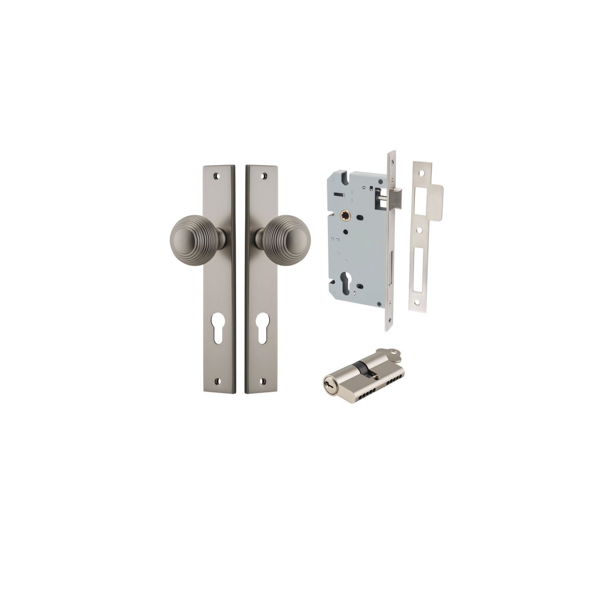 14824KENTR60KK - Guildford Knob - Rectangular Backplate Entrance Kit with High Security Lock - Satin Nickel - Entrance